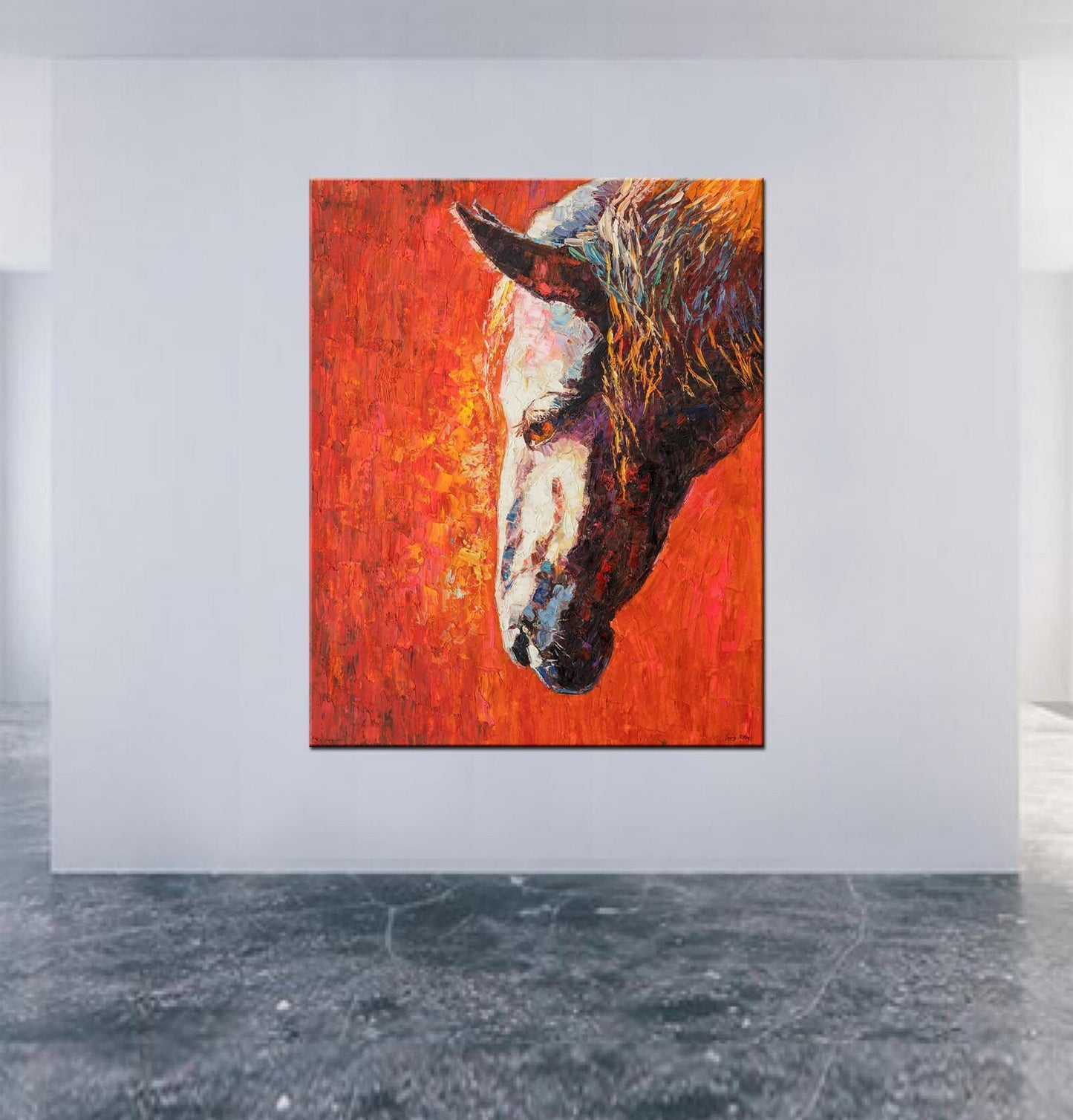 Large Horse Art Painting: Modern Abstract Oil - 32x48 inches - Living Room Wall Decor, Coffee Wall Art, Living Room Wall Art