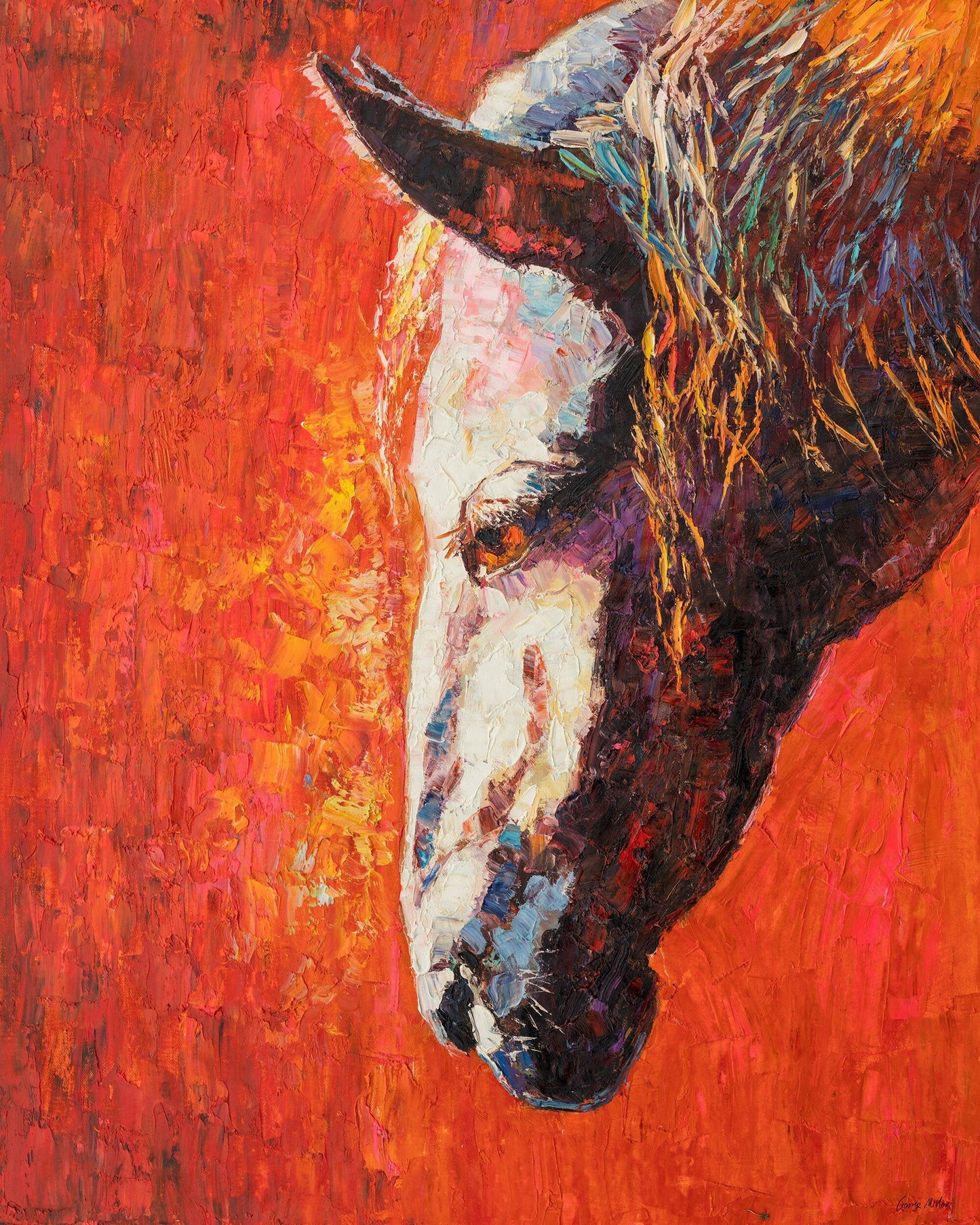 Large Horse Art Painting: Modern Abstract Oil - 32x48 inches - Living Room Wall Decor, Coffee Wall Art, Living Room Wall Art