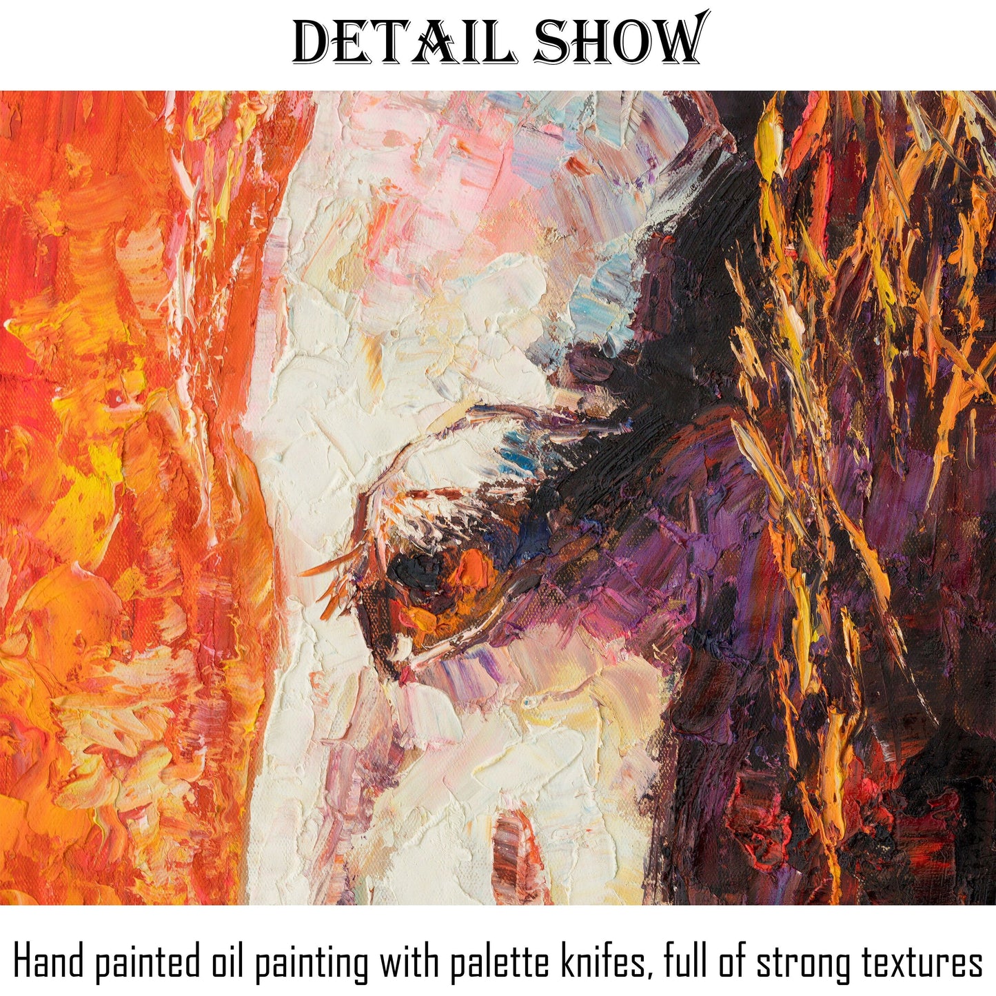 Large Horse Art Painting: Modern Abstract Oil - 32x48 inches - Living Room Wall Decor, Coffee Wall Art, Living Room Wall Art