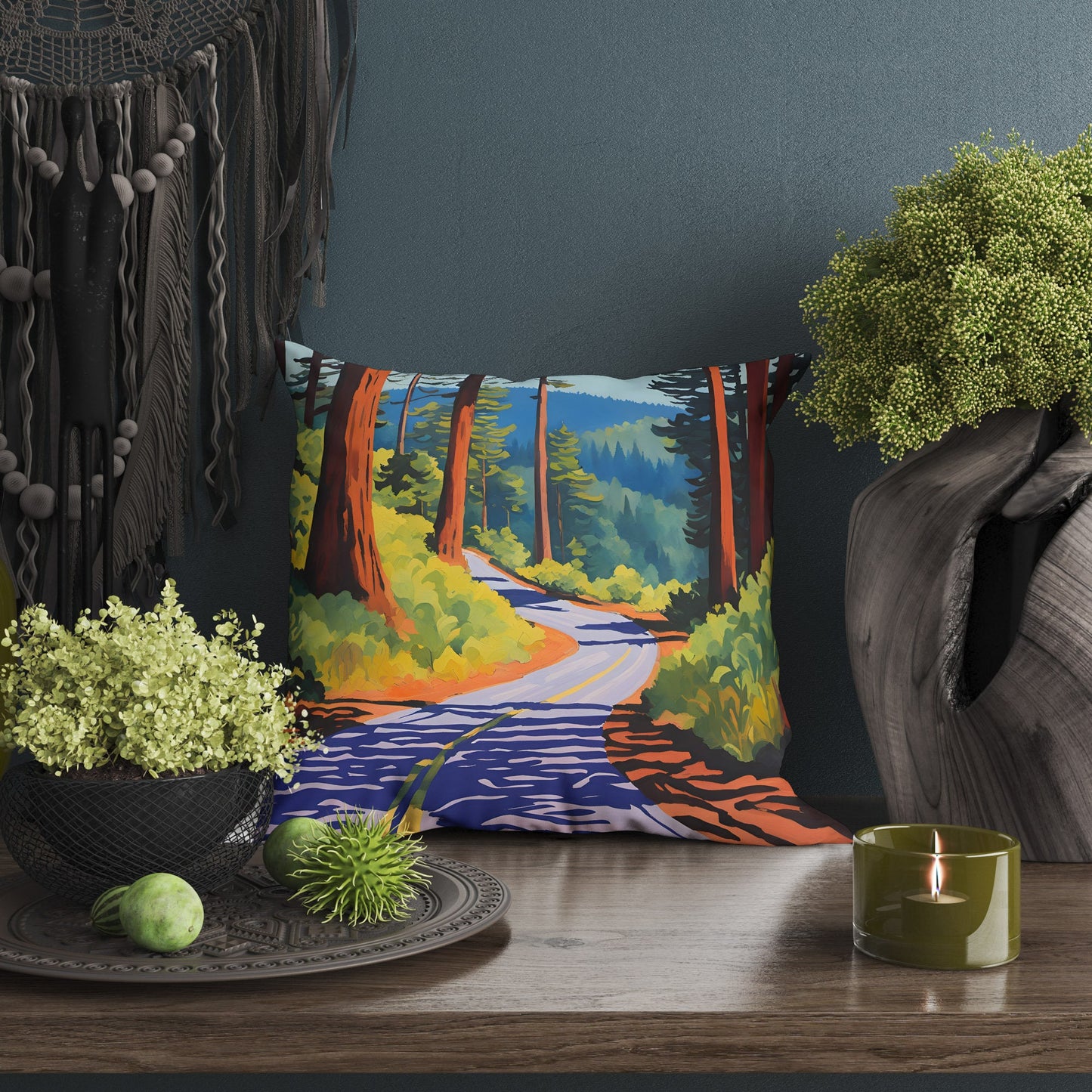 Howland Hill Road In Redwood National And State Parks, California Tapestry Pillows, Usa Travel Pillow, Art Pillow, 20X20 Pillow Cover