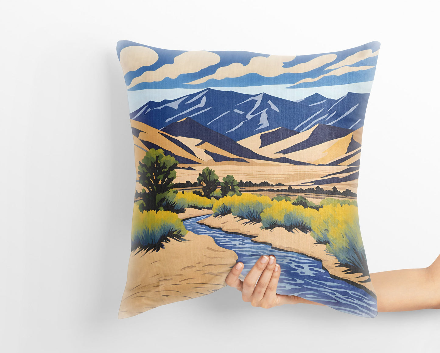 Medano Creek In Great Sand Dunes National Park, Colorado Decorative Pillow, Usa Travel Pillow, Artist Pillow, Colorful Pillow, Modern Pillow