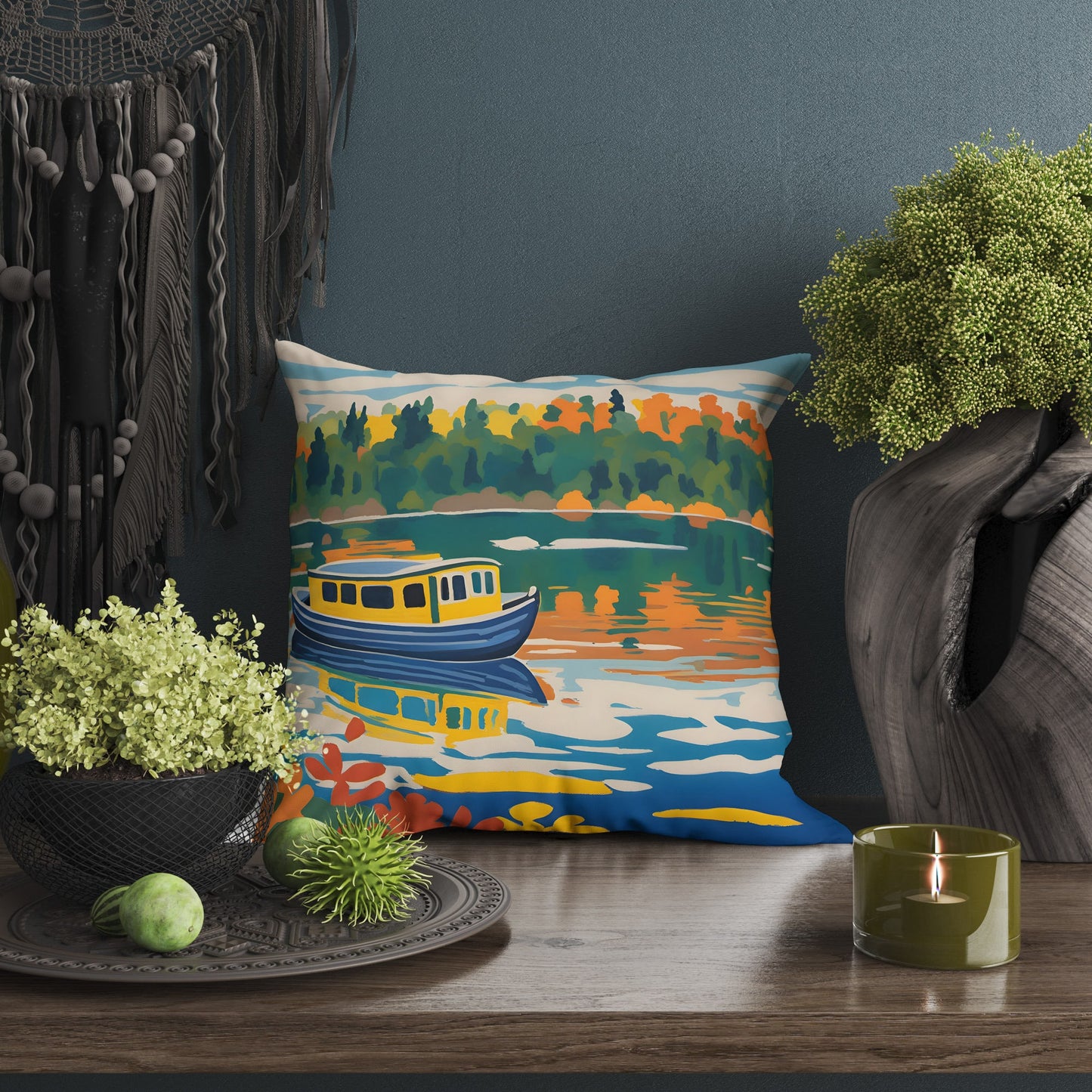 Boat Tours In Voyageurs National Park Throw Pillow, Usa Travel Pillow, Designer Pillow, Contemporary Pillow, Large Pillow Cases