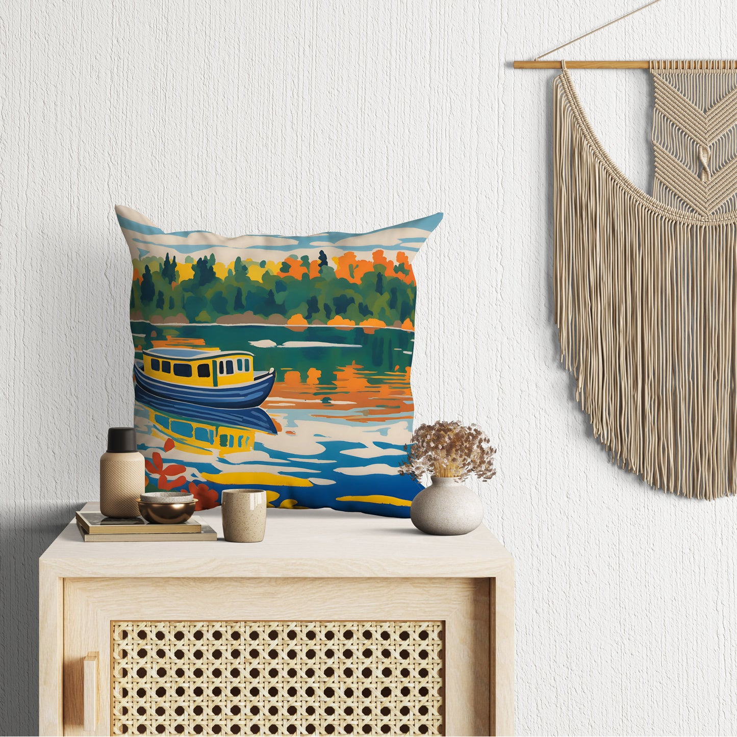 Boat Tours In Voyageurs National Park Throw Pillow, Usa Travel Pillow, Designer Pillow, Contemporary Pillow, Large Pillow Cases