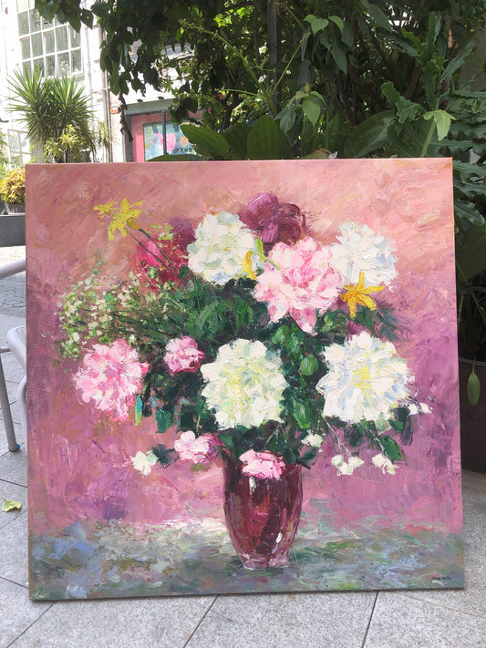 Blooming Success: Celebrating the Sale of a Vibrant Floral Oil Painting