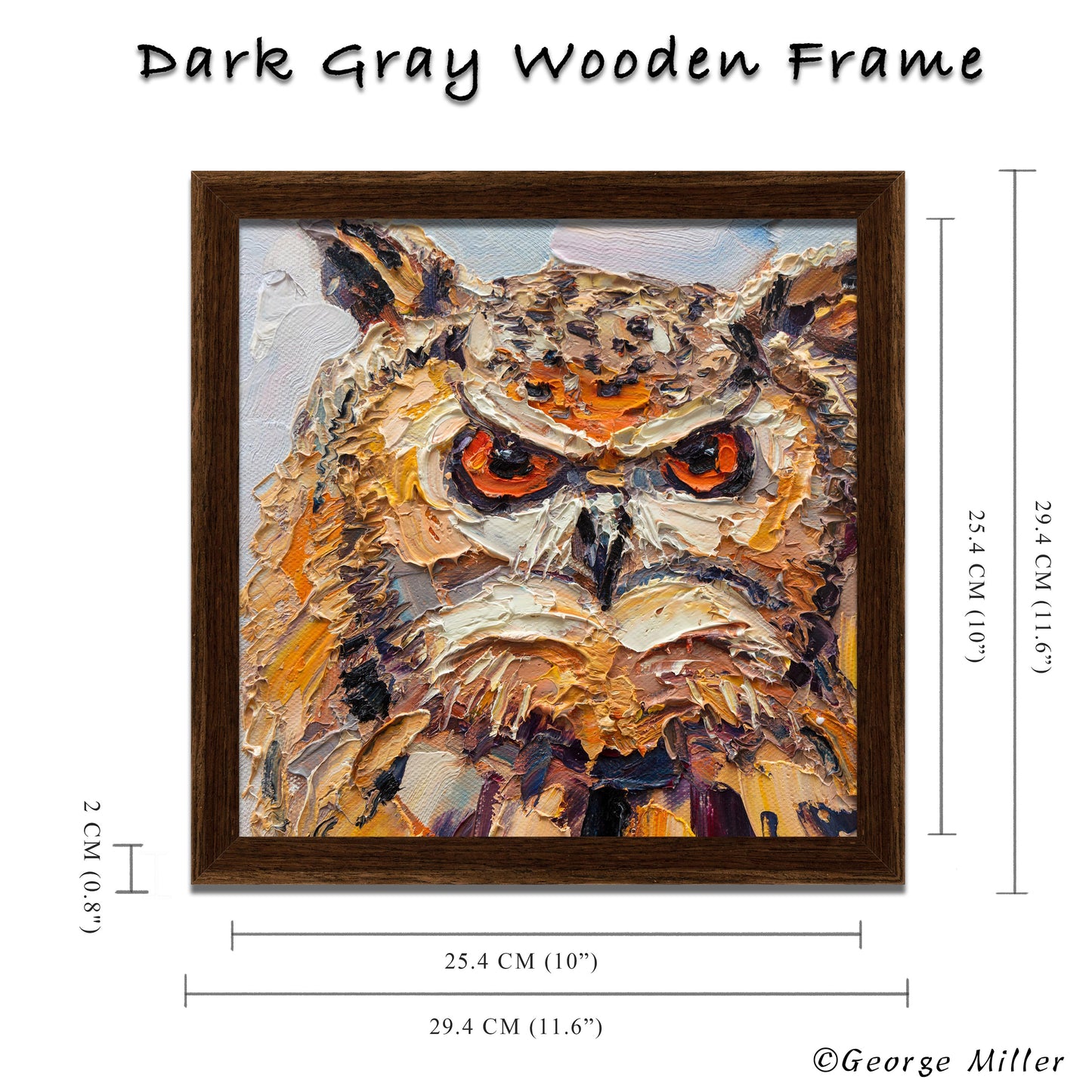 Original Owl Painting, Impasto Oil Painting, Wildlife Art, "Majestic Gaze" by George Miller