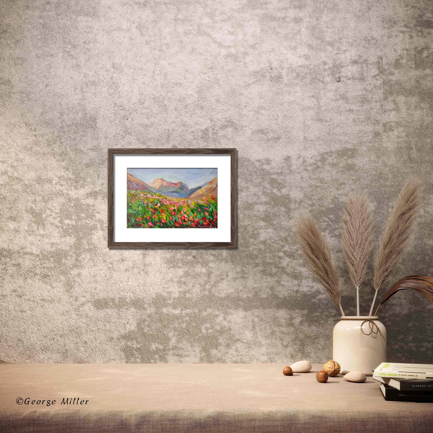 Original Oil Painting Mountain Landscape Textured Impasto Wildflower Contemporary Artwork