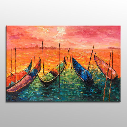Venice At Dawn Grand Canal Gondola | Original Oil Painting for Contemporary Wall Decor
