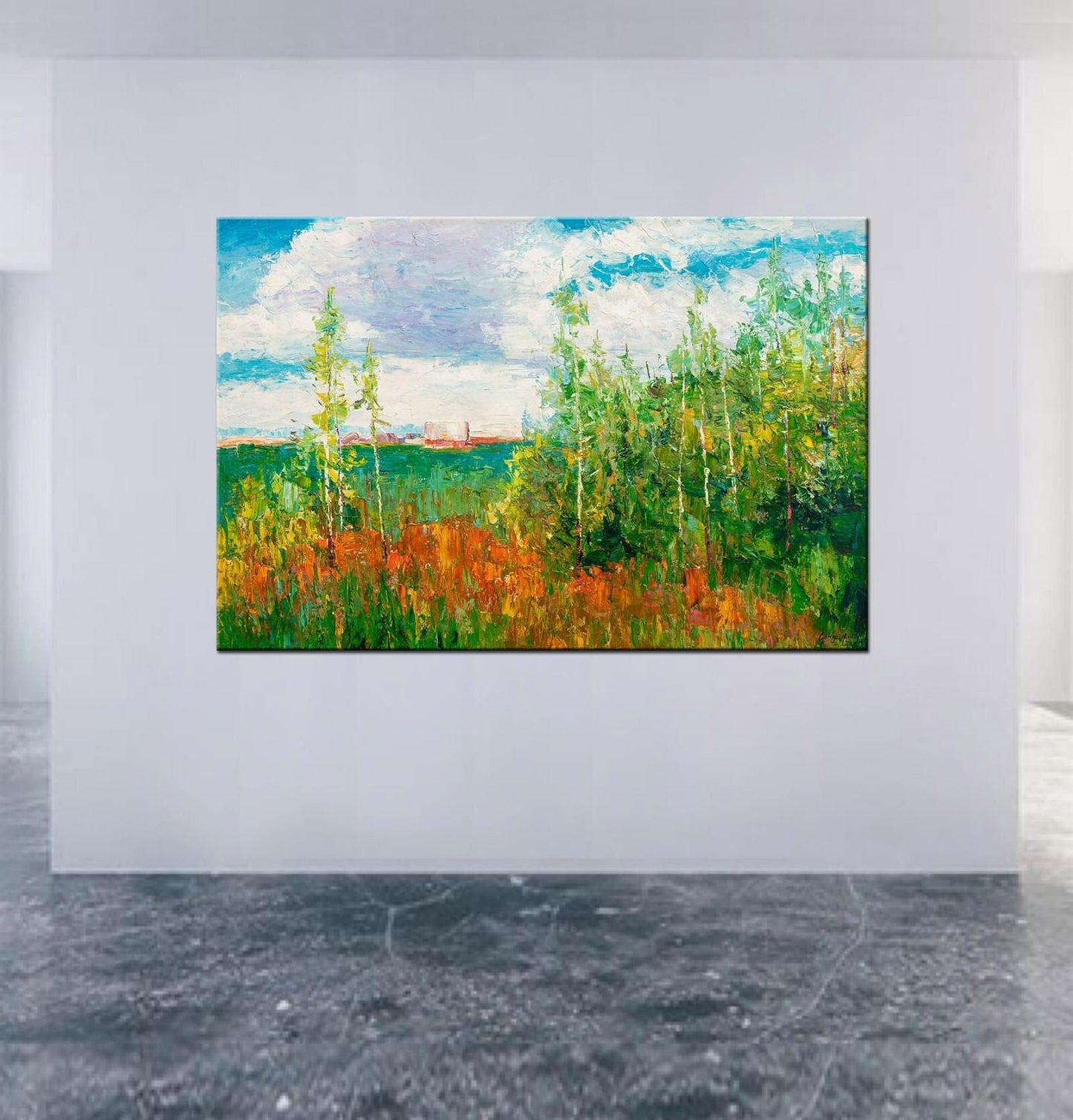 Oil Painting Spring Landscape With Trees - Bring a Unique Aesthetic Room Decor with Impasto Oil Painting of Landscape by George Miller