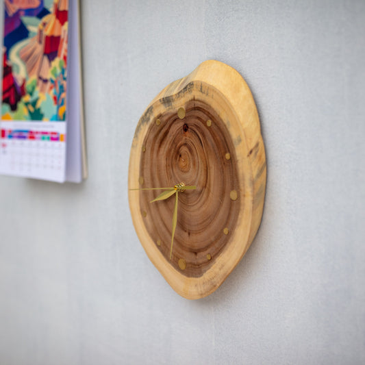 Handcrafted Walnut Wood Wall Clock: Artisan Design, Brass Markers, Eco-Friendly - Unique Wooden Clock, Gift-Ready - Modern Rustic Wall Clock