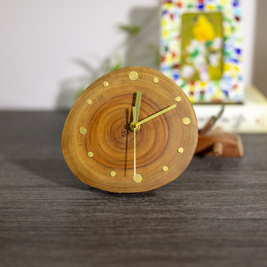 Handcrafted Zelkova Serrata Desktop Clock: Artisan Excellence & Unique Charm - Traditional or Modern Decor - One-of-a-Kind - Silent Accurate