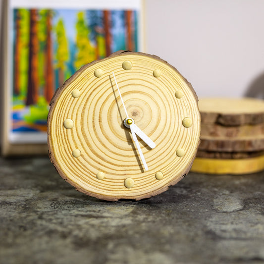 Handcrafted Pine Wood Desk Clock with Unique Wooden Bead Hour Markers - Eco-Friendly Artisan Design - - Precision Movement, Gift Ideas