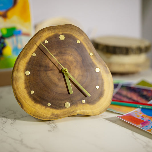 Handcrafted Acacia Wood Desktop Clock: Unique Artistry & Elegance for Home and Office - Artisan-Made Tabletop Clock - Eco-Friendly Best Gift