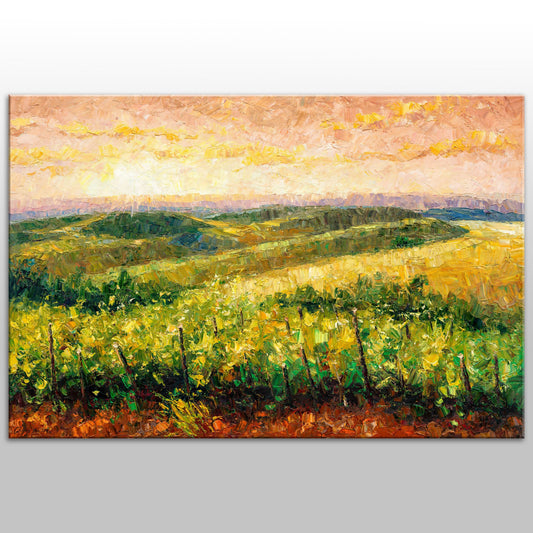 Golden Hour Vineyard Large Landscape Oil Painting - Palette Knife Painting - Rustic Home Decor - Original Art by George Miller