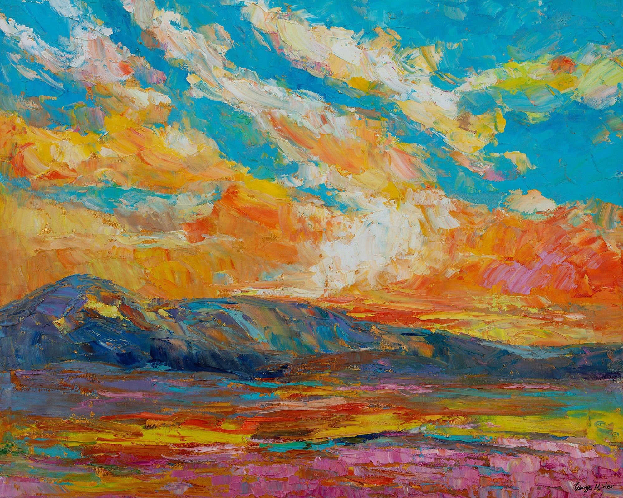 Orange Cloud Painting shops Sunrise Sky Landscape Colorful Cloud Mountain Vintage Art Impressionist Classical Texture Painting Gift Fall Home Deco