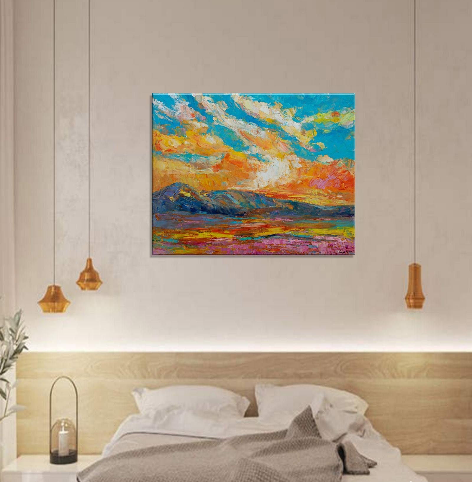 Landscape Painting - Vibrant Desert Sunrise - Contemporary Art - Original Impressionist Style - GeorgeMillerArt