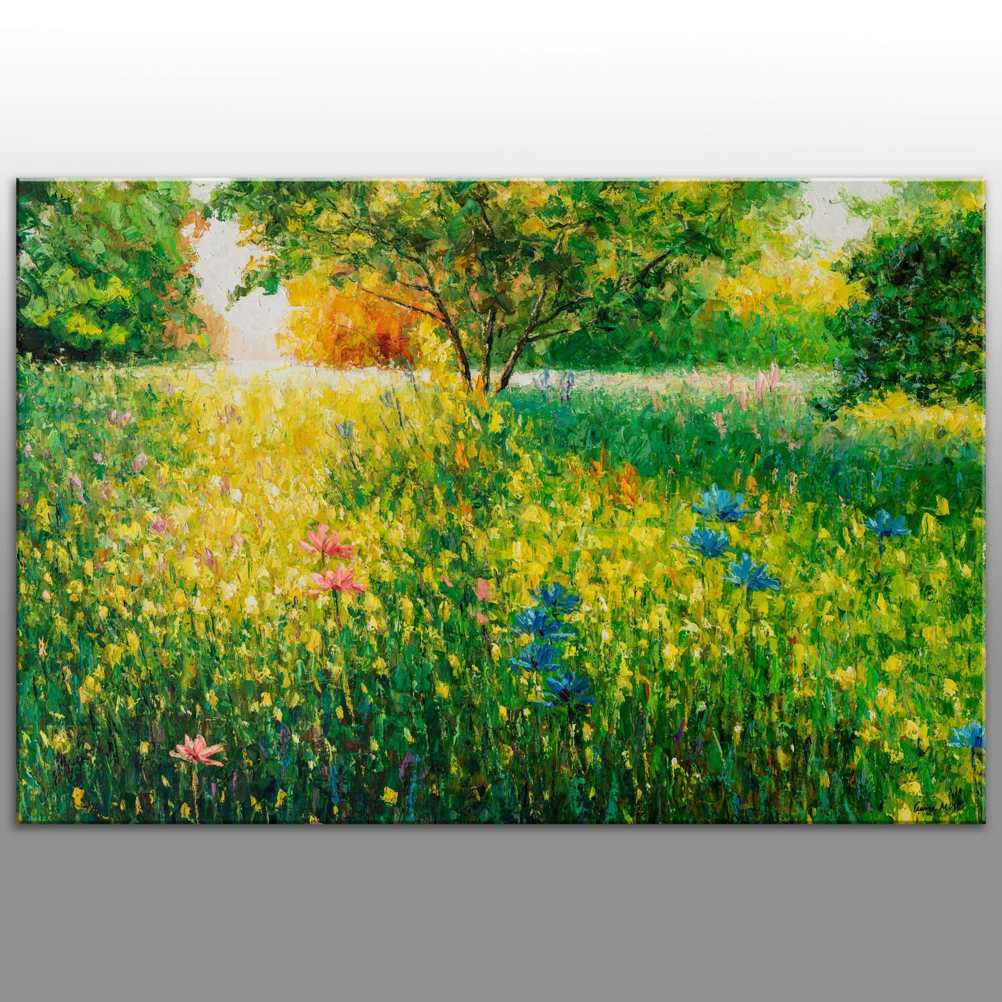 Original Landscape Oil Painting, "Emerald Meadow", Large Textured Impasto Art - GeorgeMillerArt