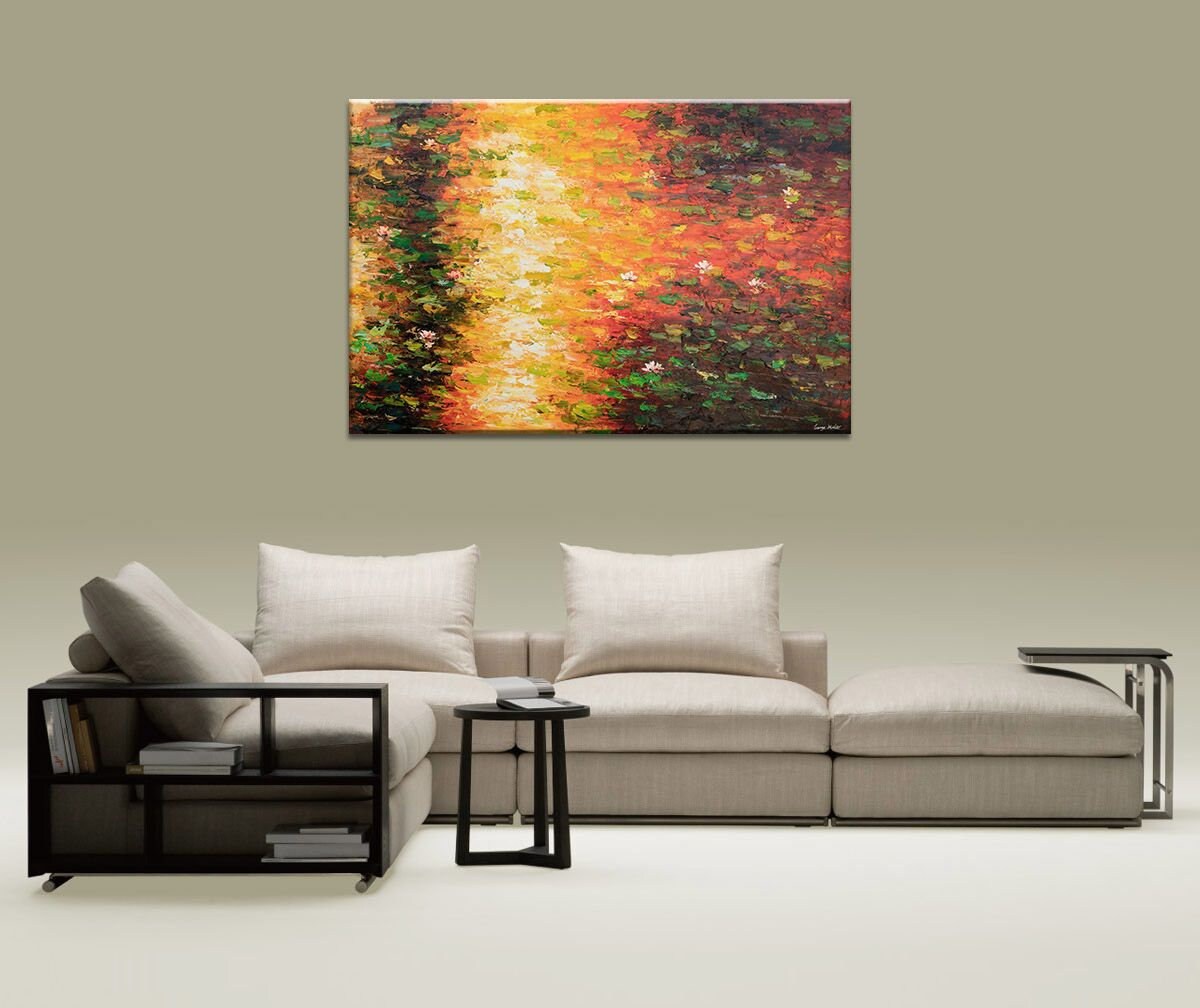 Pond with Waterlilies, Palette Knife Painting, Oil Painting, Large Canvas Art, Wall Decor, Abstract Painting, Large Landscape Painting - GeorgeMillerArt