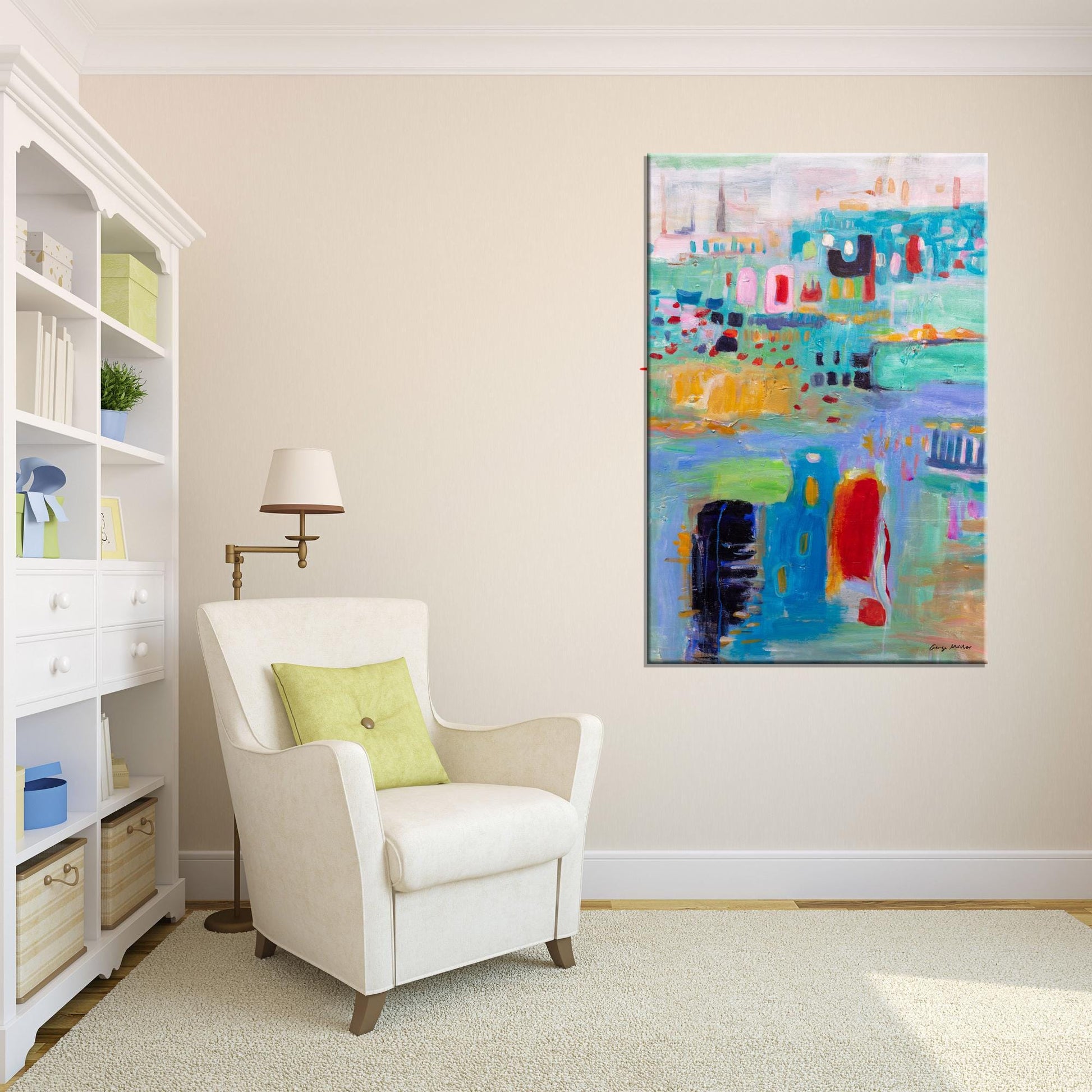 Original Abstract Painting, "Seaside Dreamscape", Colorful Modern Art - GeorgeMillerArt