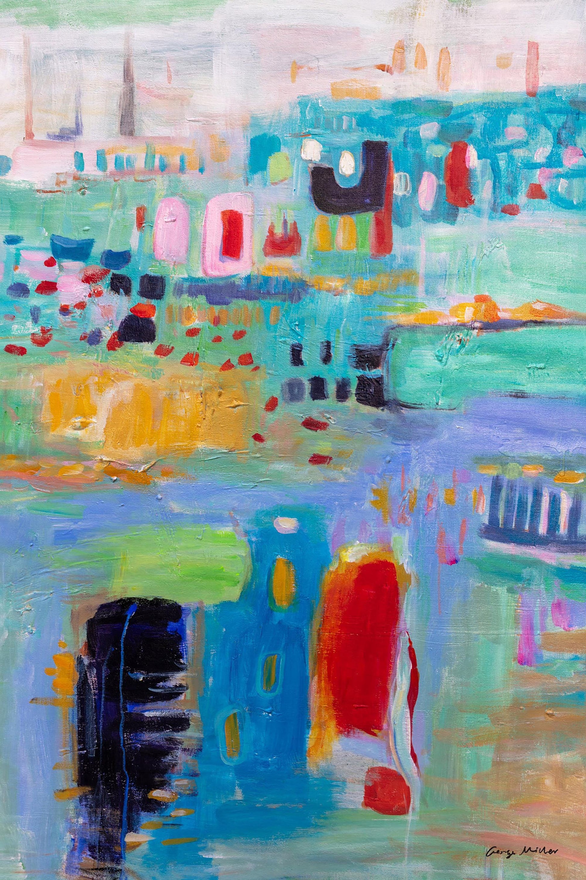 Original Abstract Painting, "Seaside Dreamscape", Colorful Modern Art - GeorgeMillerArt