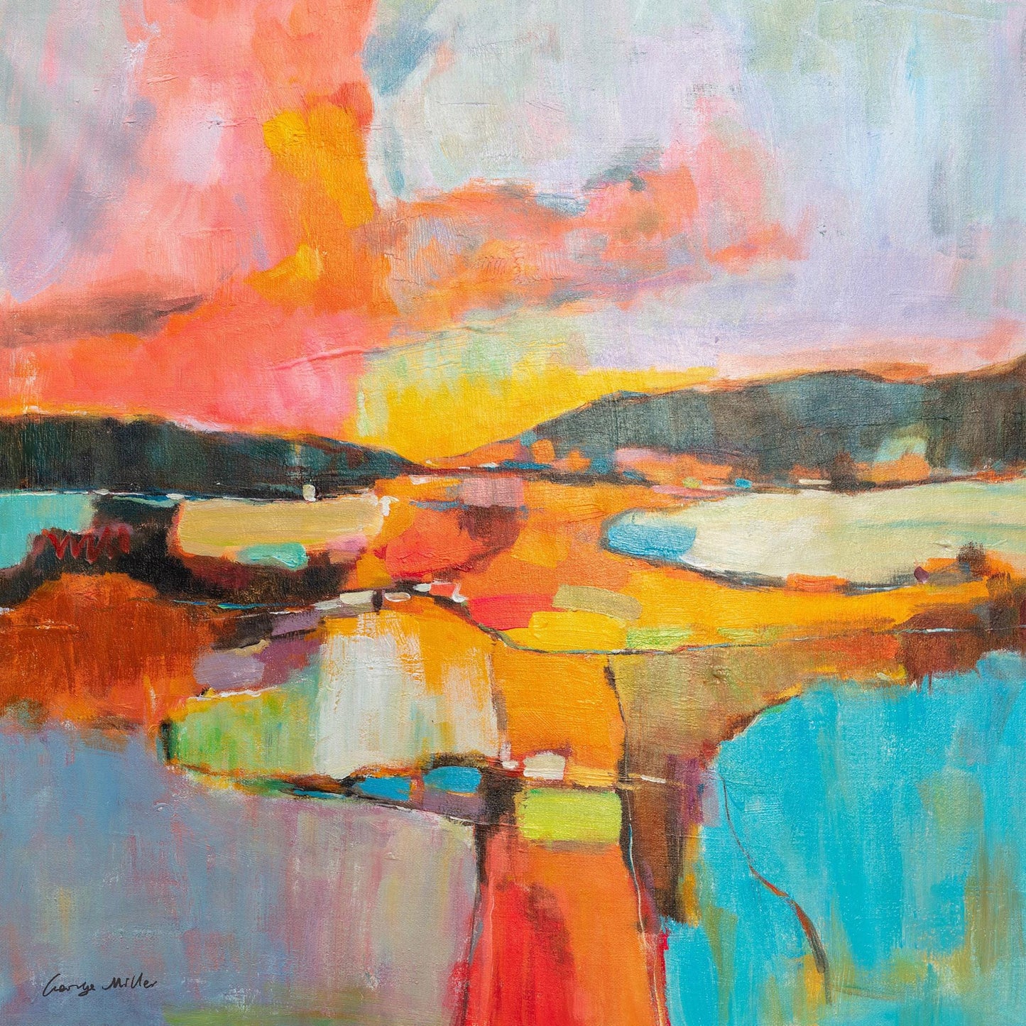 Original Abstract Landscape Painting - Vibrant Sunset - Textured Acrylic by George Miller - GeorgeMillerArt