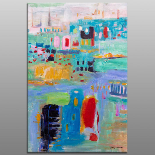 Original Abstract Painting, "Seaside Dreamscape", Colorful Modern Art - GeorgeMillerArt