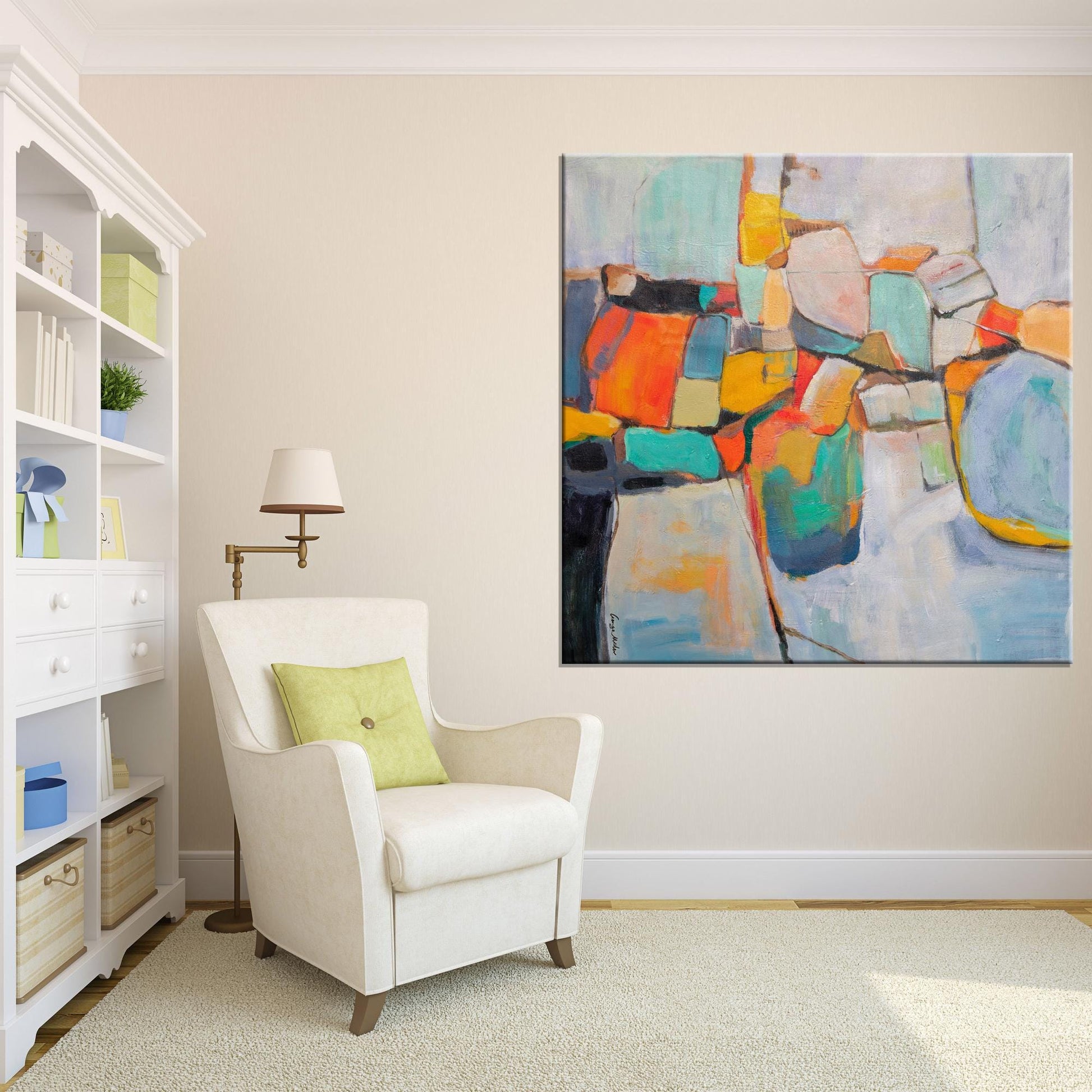 Original Abstract Painting Large Modern Art Geometric Colorful Canvas Urban Landscape Contemporary Artwork - GeorgeMillerArt