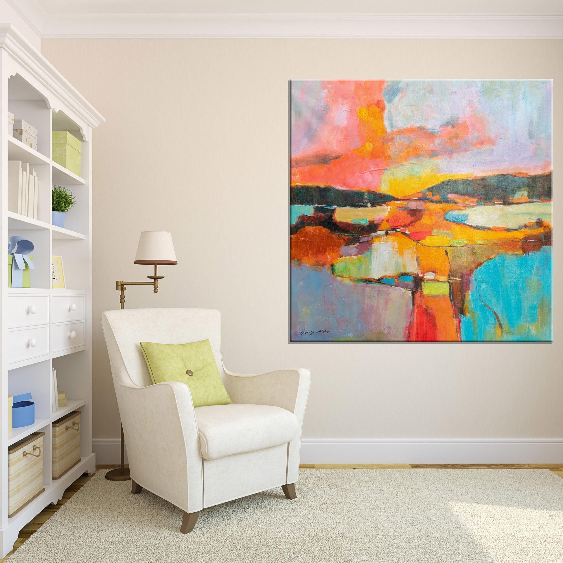 Original Abstract Landscape Painting - Vibrant Sunset - Textured Acrylic by George Miller - GeorgeMillerArt