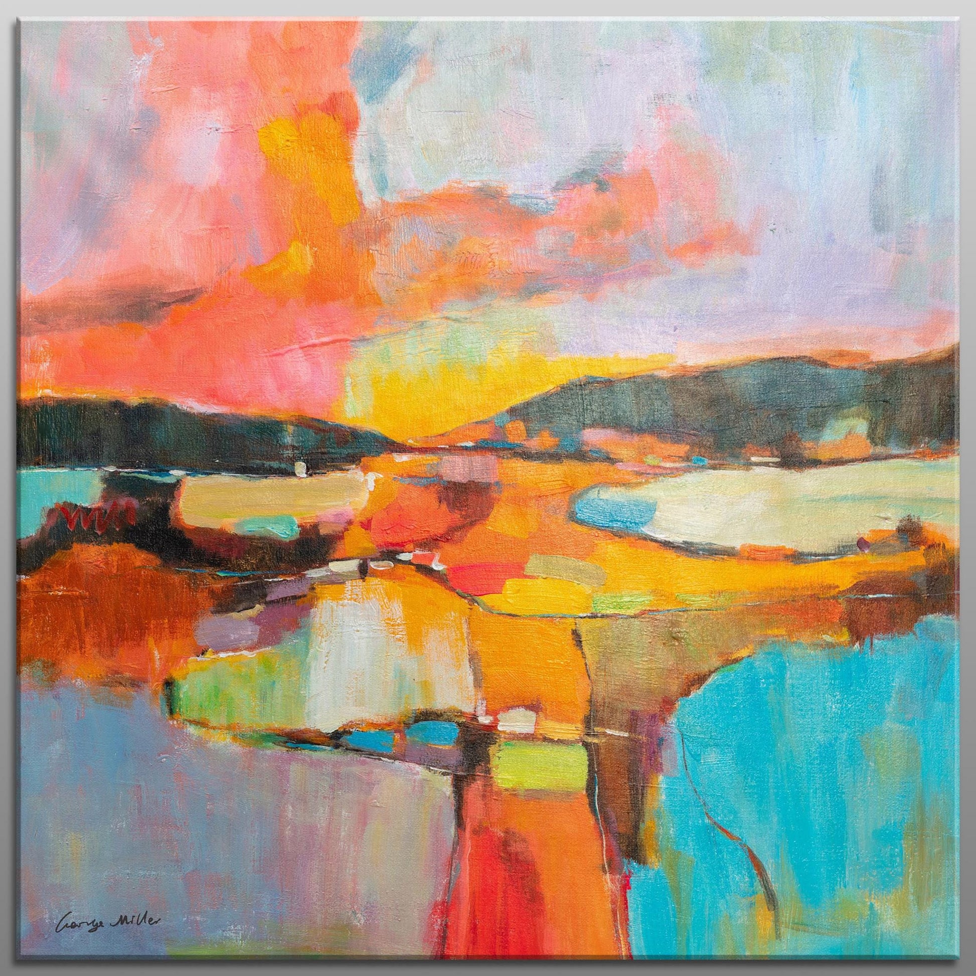 Original Abstract Landscape Painting - Vibrant Sunset - Textured Acrylic by George Miller - GeorgeMillerArt