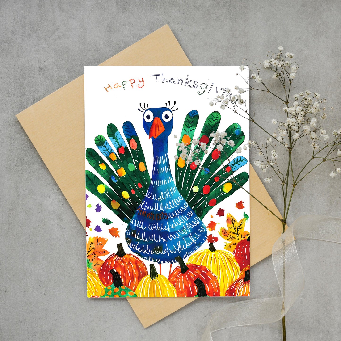 Whimsical Turkey Thanksgiving Card - Instant Download - Colorful Autumn Art Print