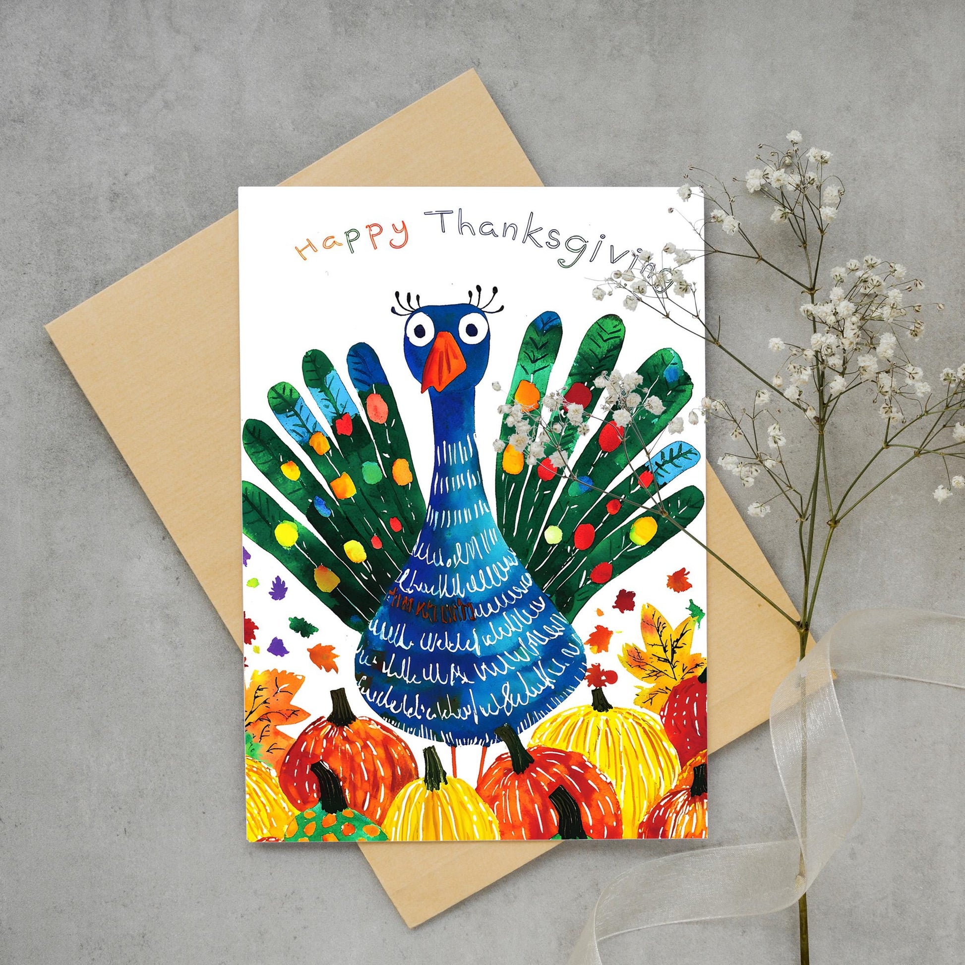 Whimsical Turkey Thanksgiving Card - Instant Download - Colorful Autumn Art Print