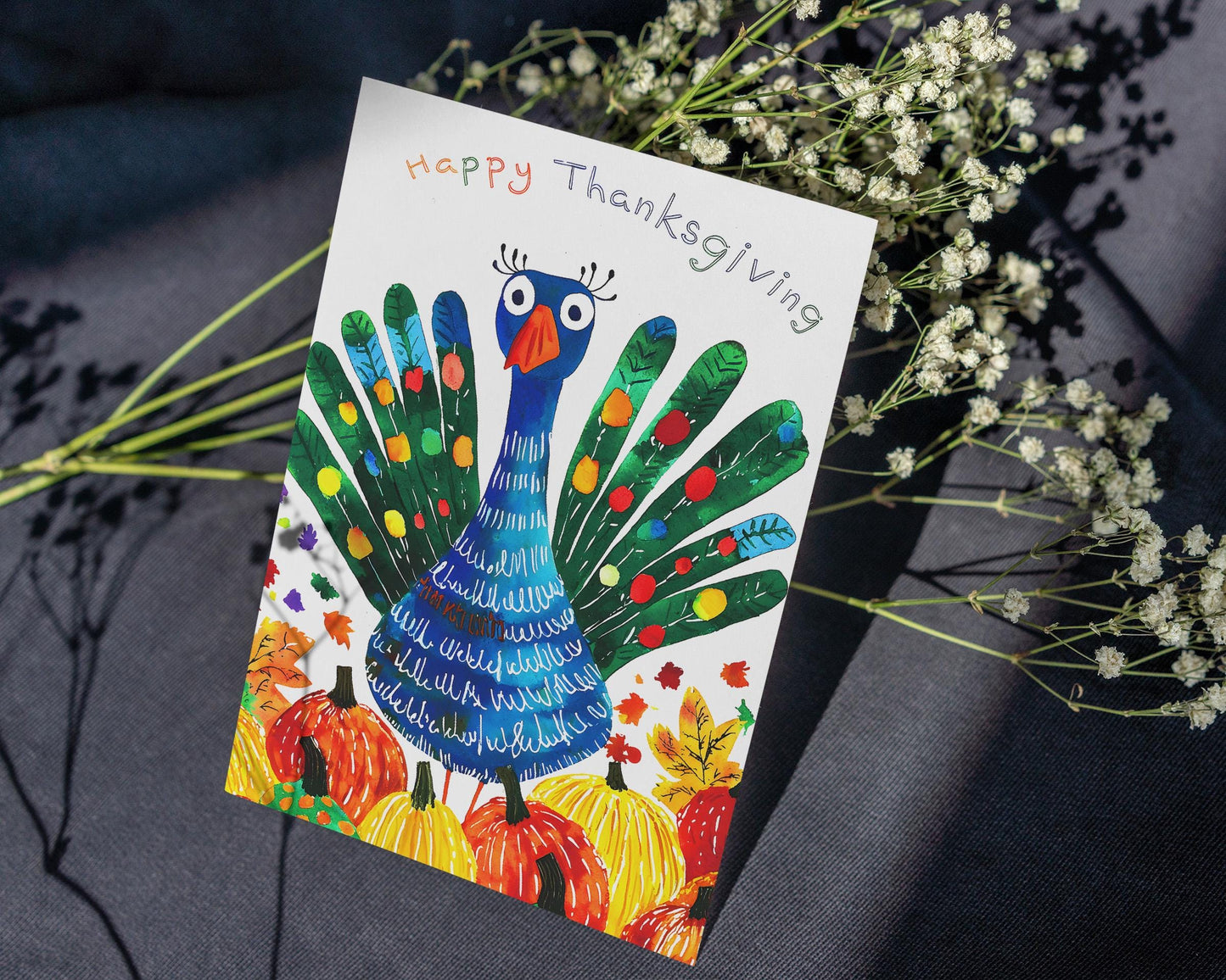 Whimsical Turkey Thanksgiving Card - Instant Download - Colorful Autumn Art Print