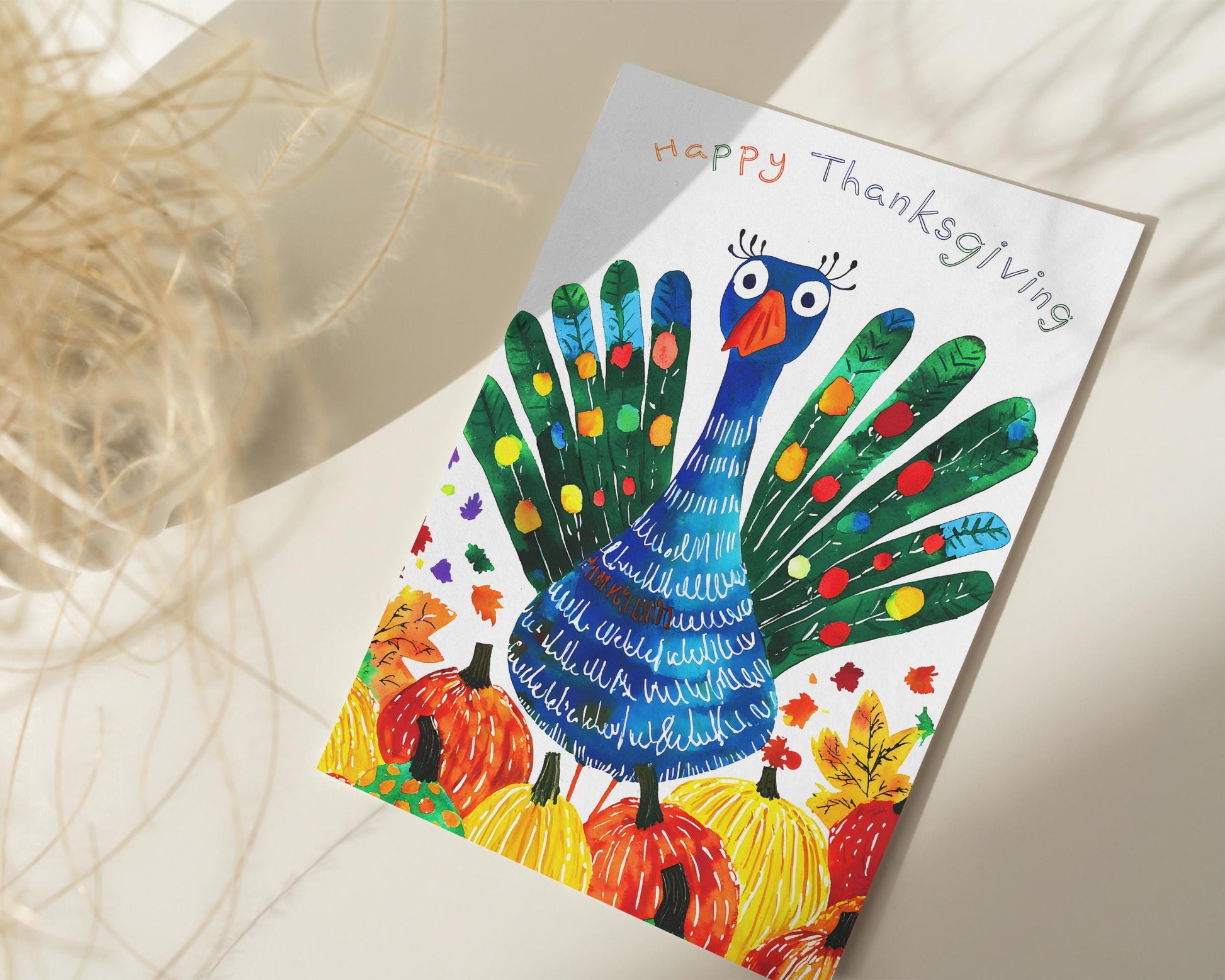 Whimsical Turkey Thanksgiving Card - Instant Download - Colorful Autumn Art Print