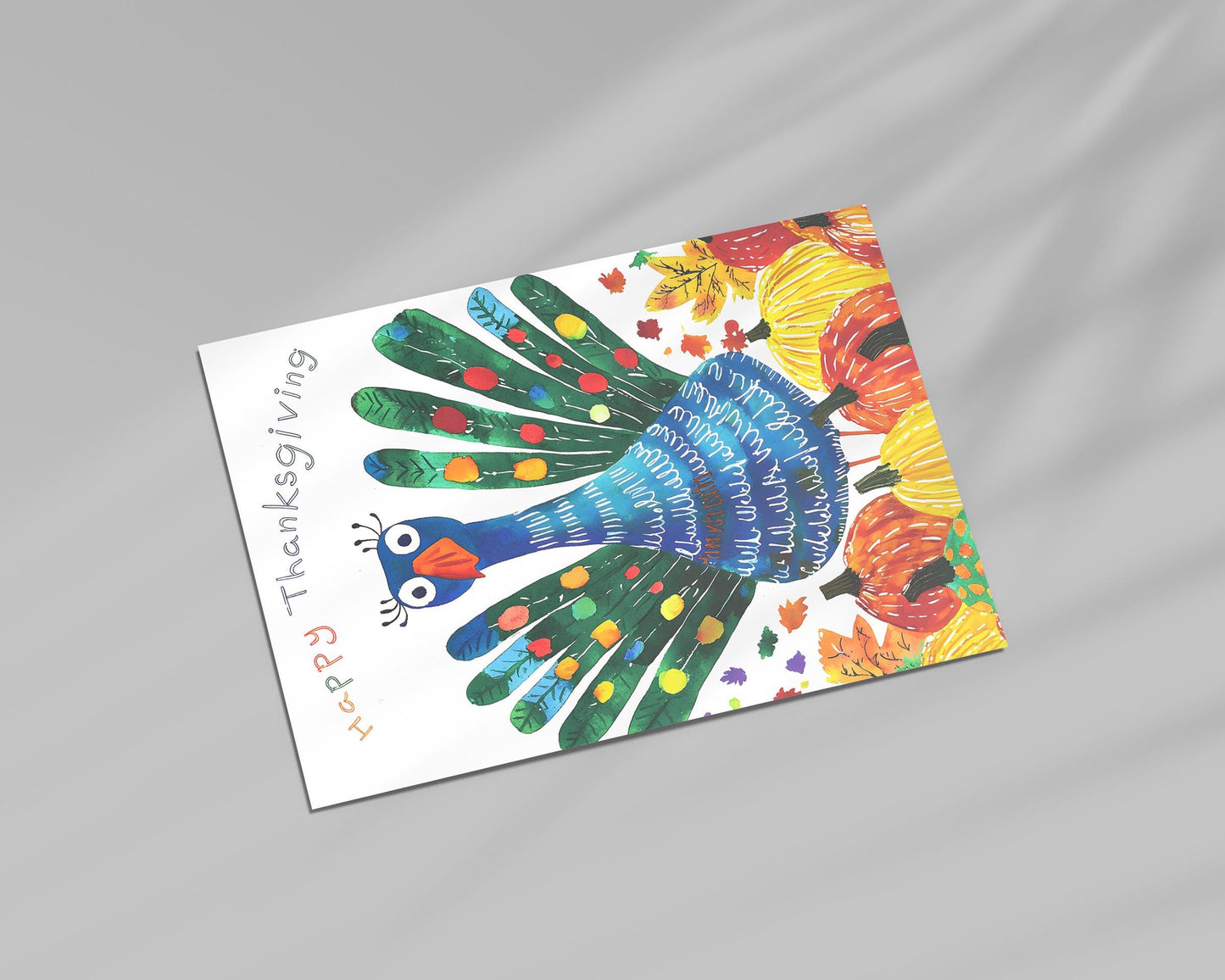 Whimsical Turkey Thanksgiving Card - Instant Download - Colorful Autumn Art Print