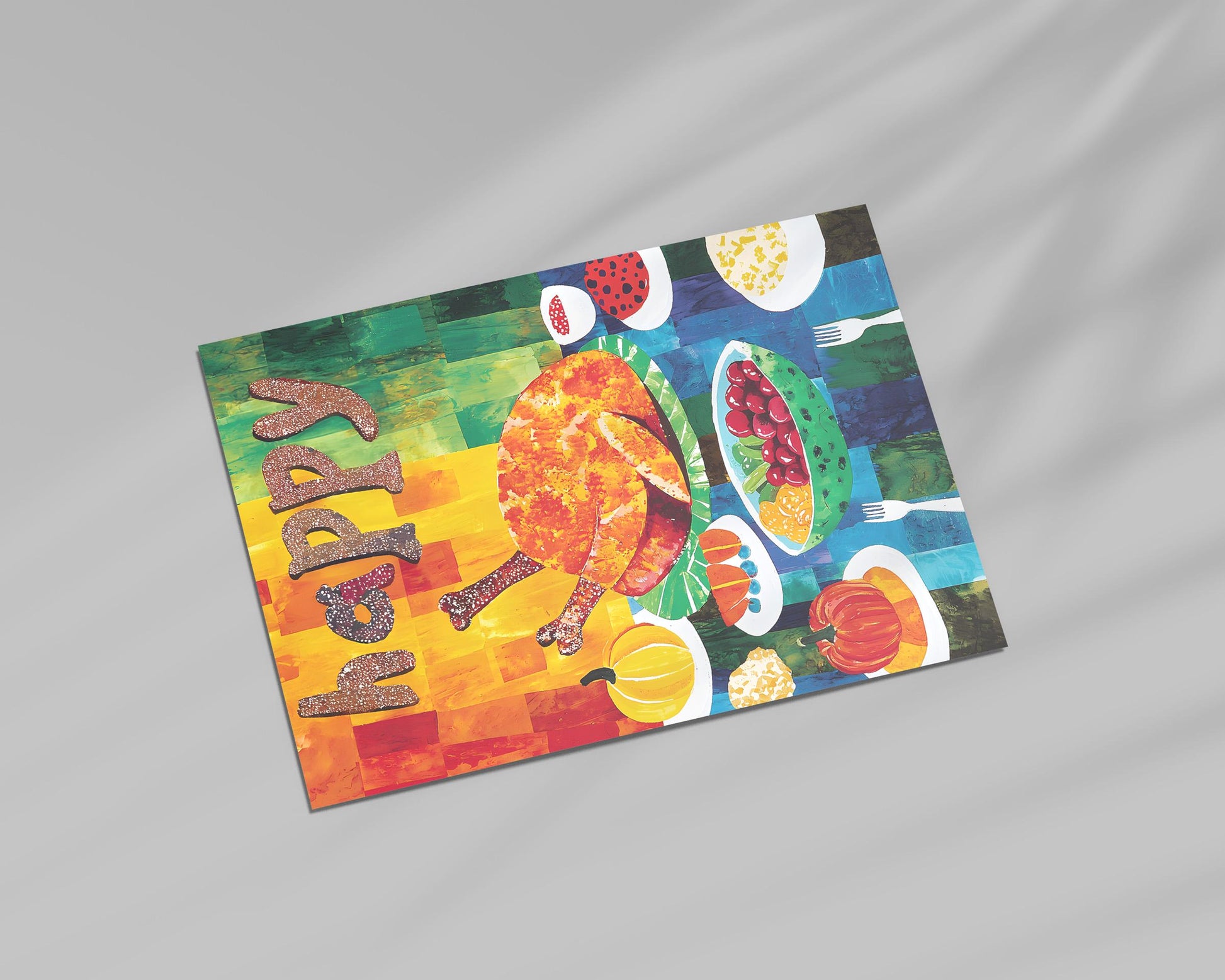 Thanksgiving Digital Card | George Miller Art | Colorful Turkey Feast | Instant Download