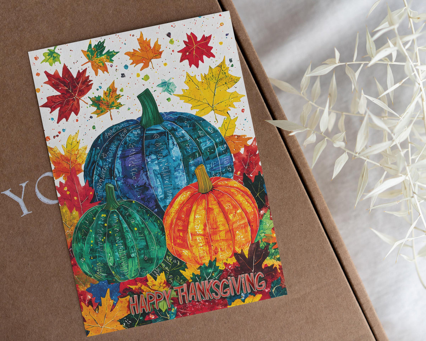 Modern Thanksgiving Digital Download - George Miller&#39;s Artistic Fall Pumpkins and Leaves