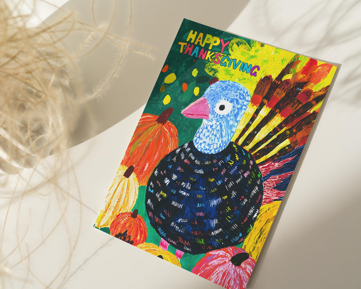 Happy Thanksgiving Card - Printable Digital Download - Whimsical Turkey Thanksgiving Card