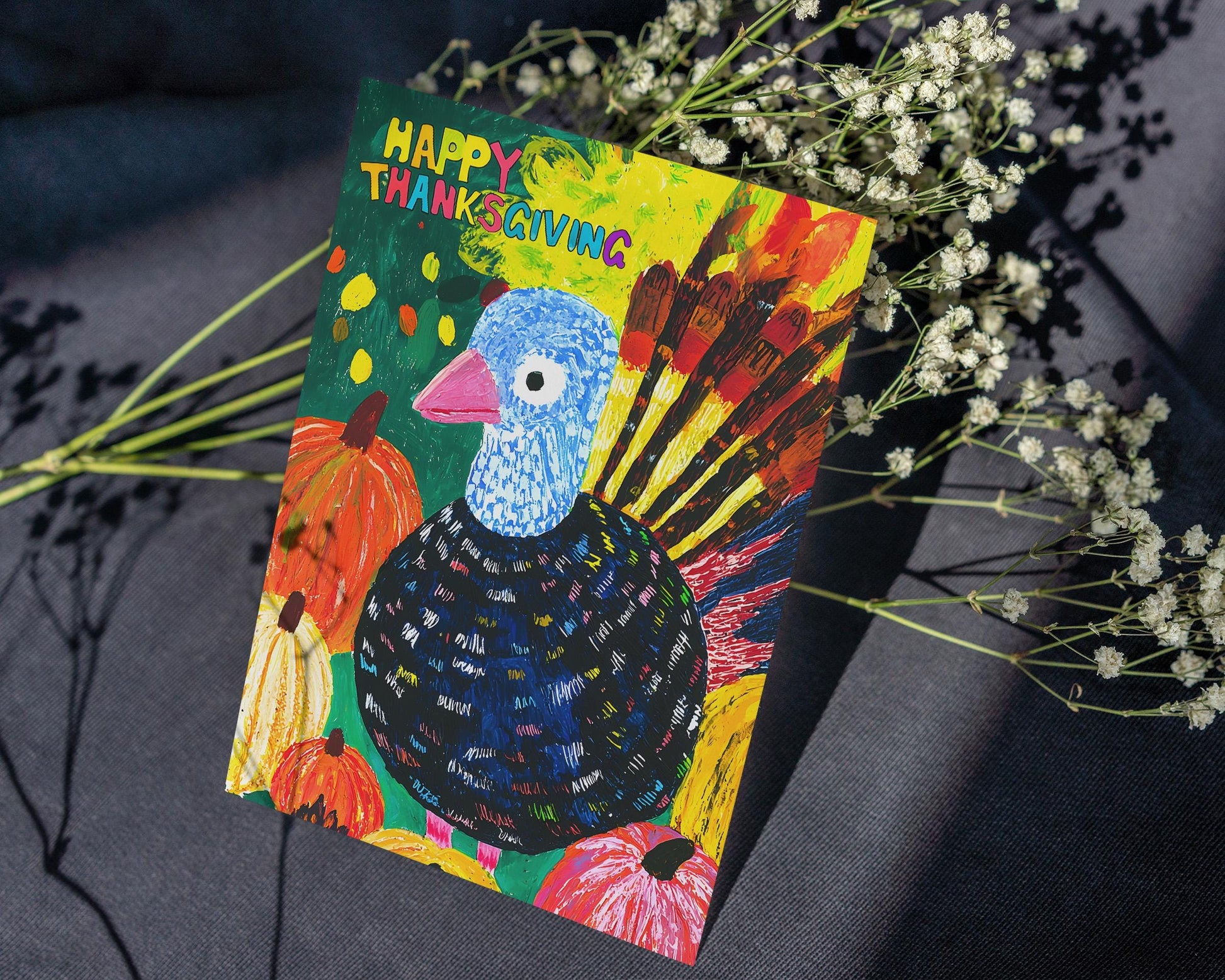 Happy Thanksgiving Card - Printable Digital Download - Whimsical Turkey Thanksgiving Card