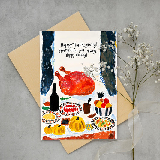 Thanksgiving Digital Card | George Miller Art | Turkey Feast Illustration | Instant Download