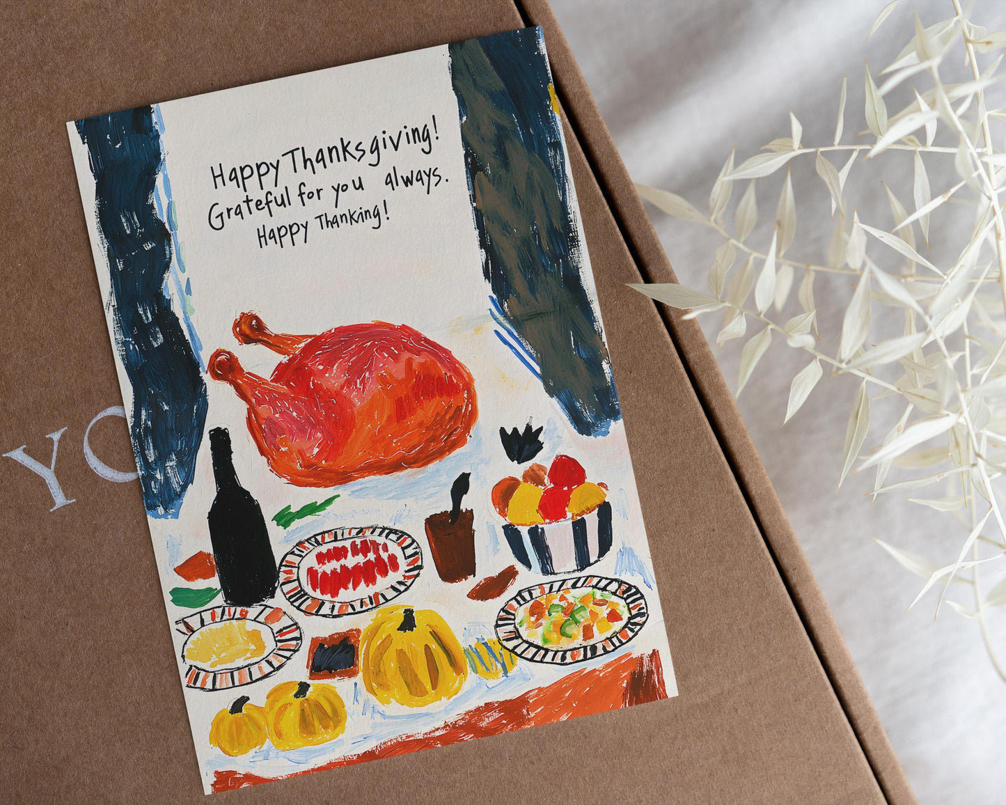 Thanksgiving Digital Card | George Miller Art | Turkey Feast Illustration | Instant Download