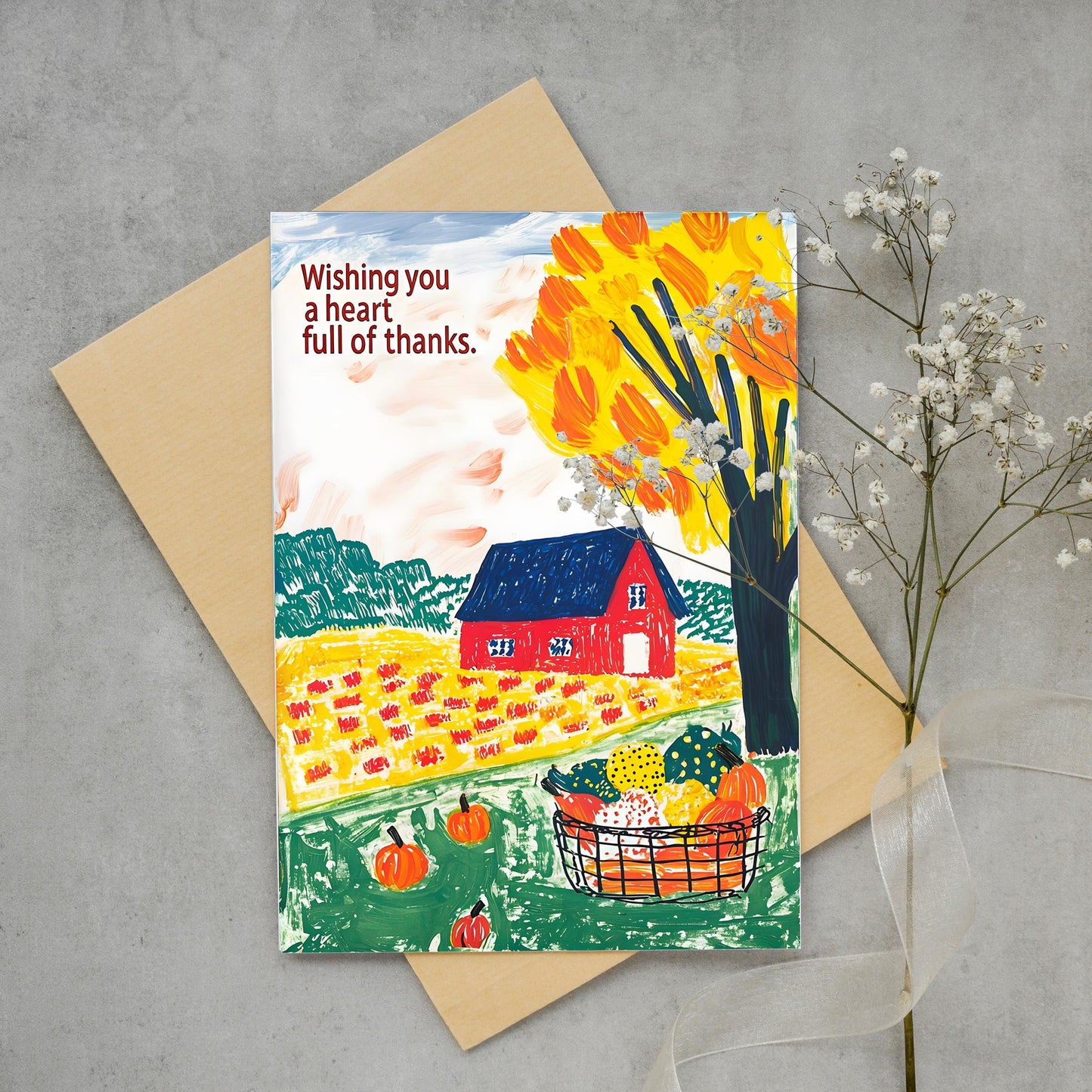 Pumpkin and Barn Autumn Card - Instant Thanksgiving Download - Thanksgiving Digital Card - Folk Art Autumn Scene