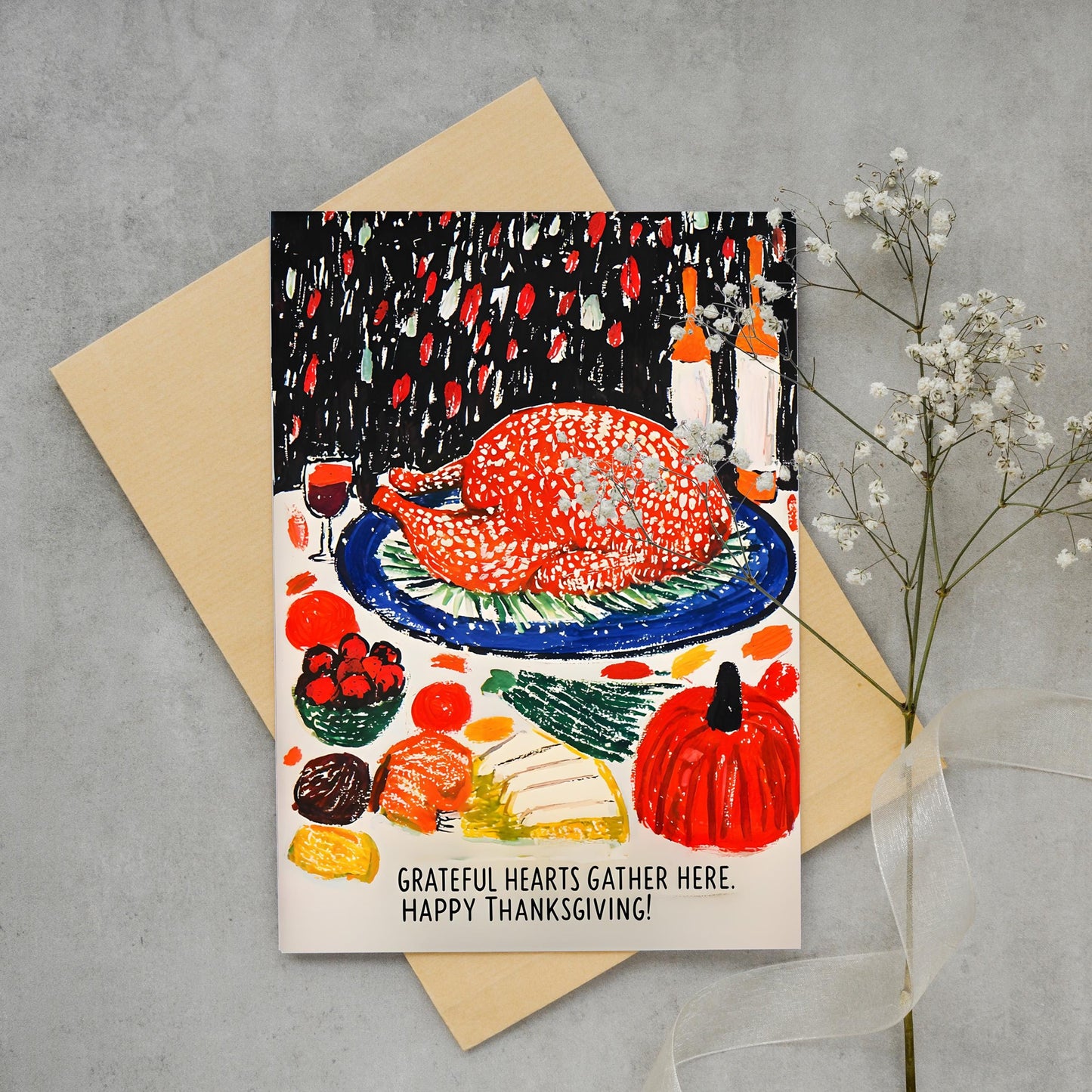 Thanksgiving Digital Card | George Miller Art | Turkey Feast Illustration | Instant Download