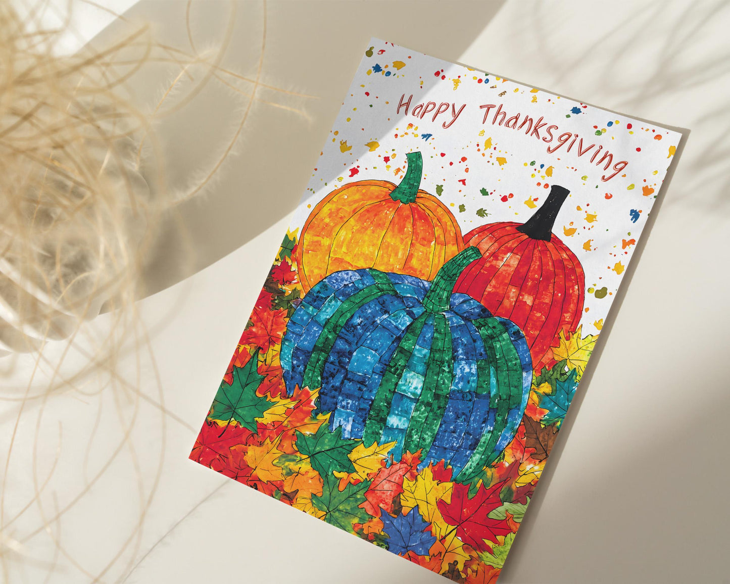 Thanksgiving Digital Card | George Miller Art | Colorful Pumpkins | Instant Download