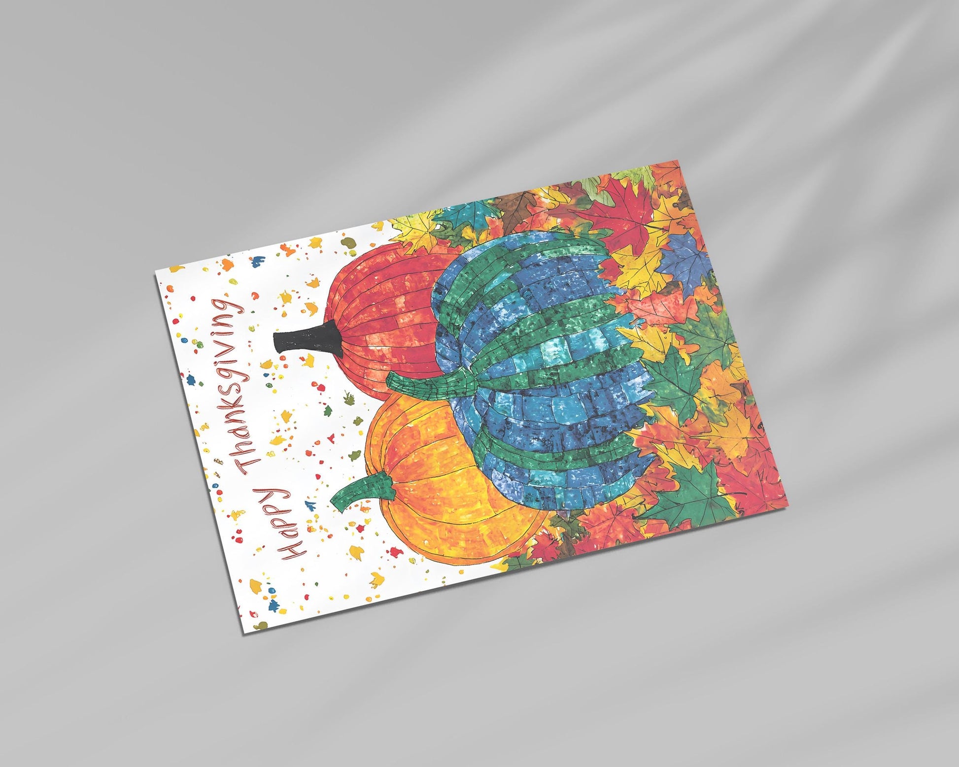 Thanksgiving Digital Card | George Miller Art | Colorful Pumpkins | Instant Download