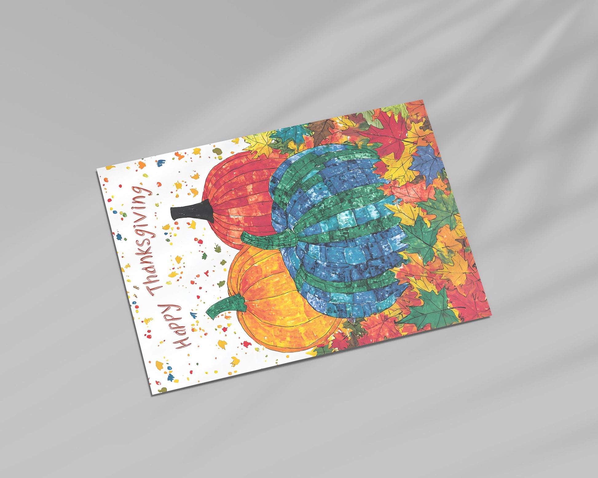 Thanksgiving Digital Card | George Miller Art | Colorful Pumpkins | Instant Download