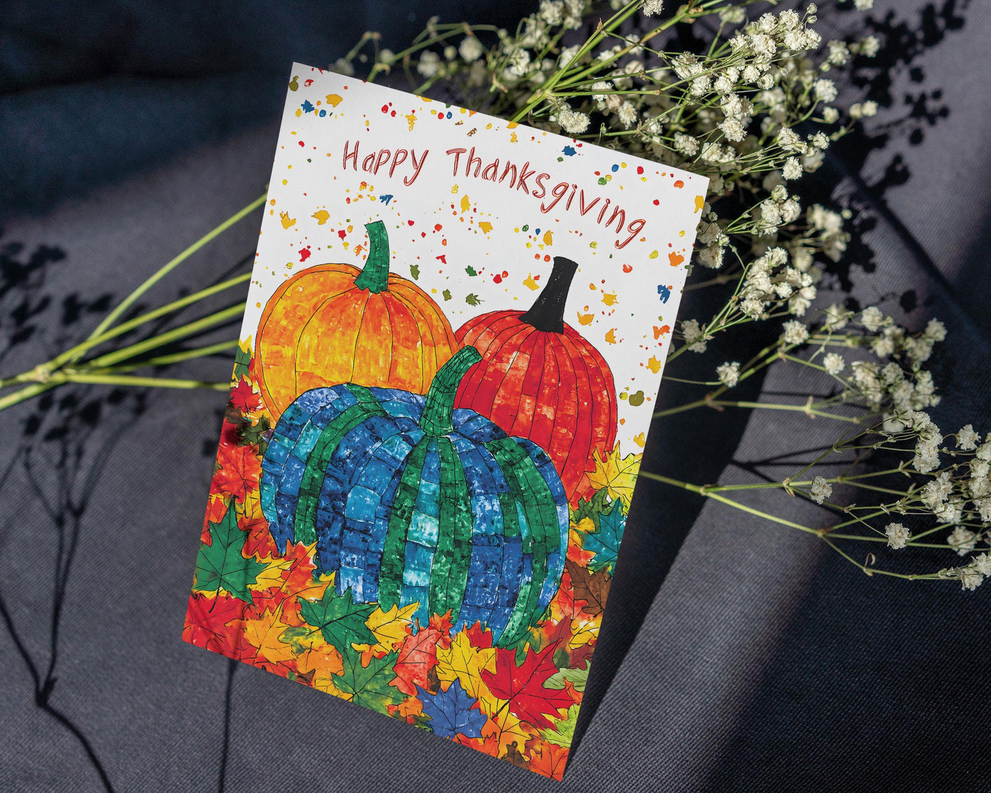 Thanksgiving Digital Card | George Miller Art | Colorful Pumpkins | Instant Download