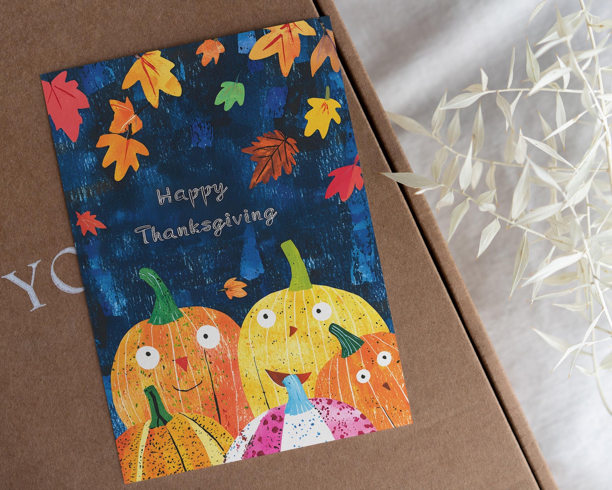 Cute Autumn Leaves Digital Card - Instant Thanksgiving Download - Playful Thanksgiving Digital Card