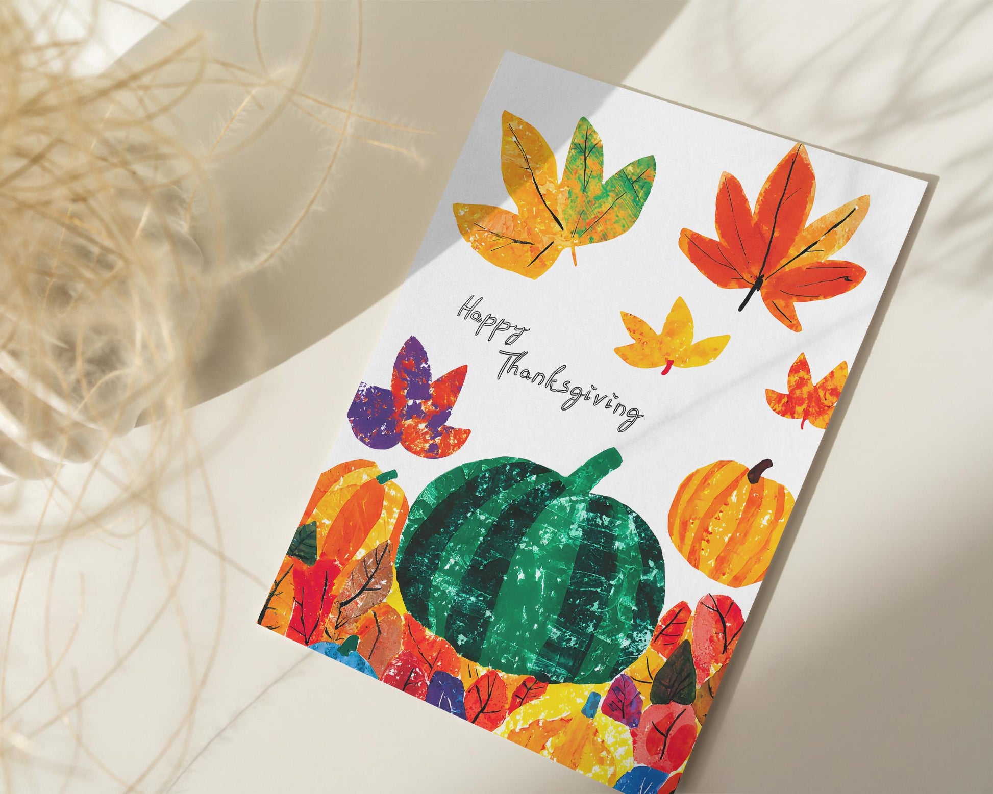 Thanksgiving Digital Card | George Miller Art | Colorful Autumn Leaves | Instant Download