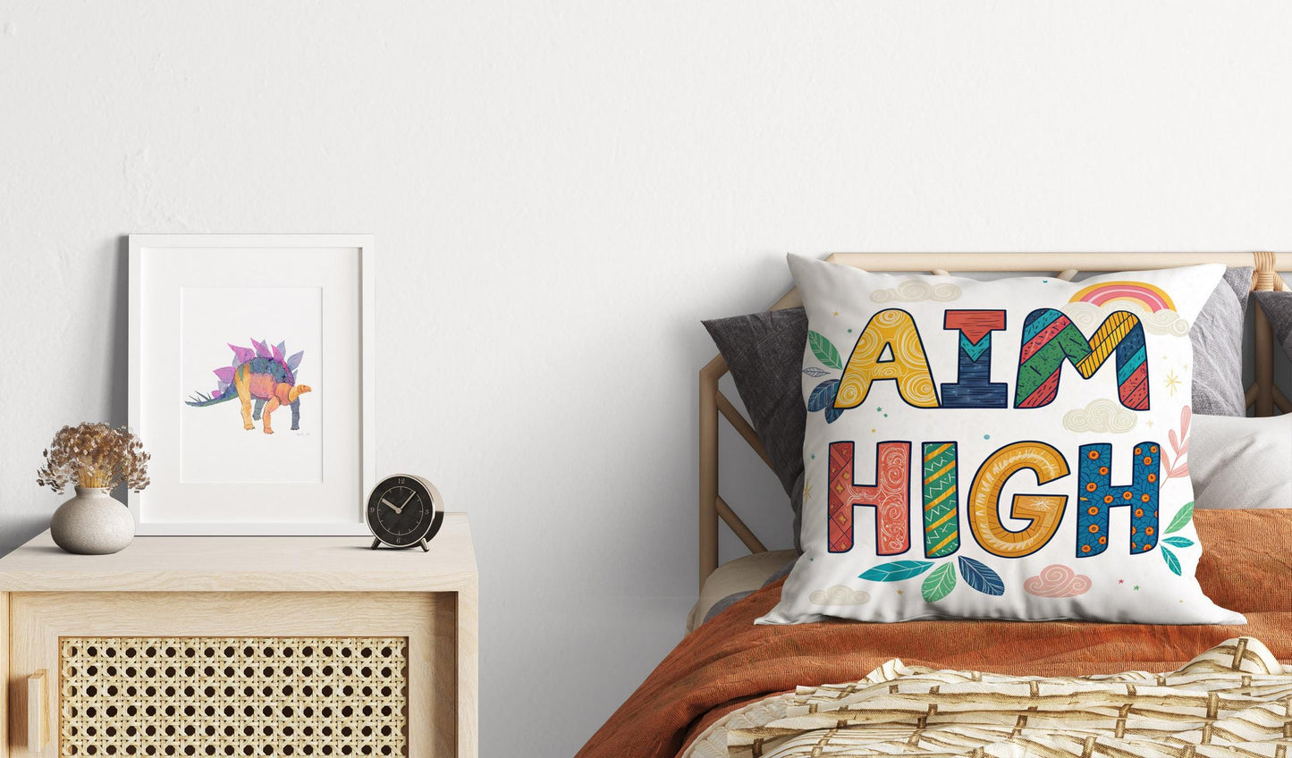 Aim High Inspirational Pillow | George Miller Art | Colorful Typography Cushion | Motivational Home Decor Gift