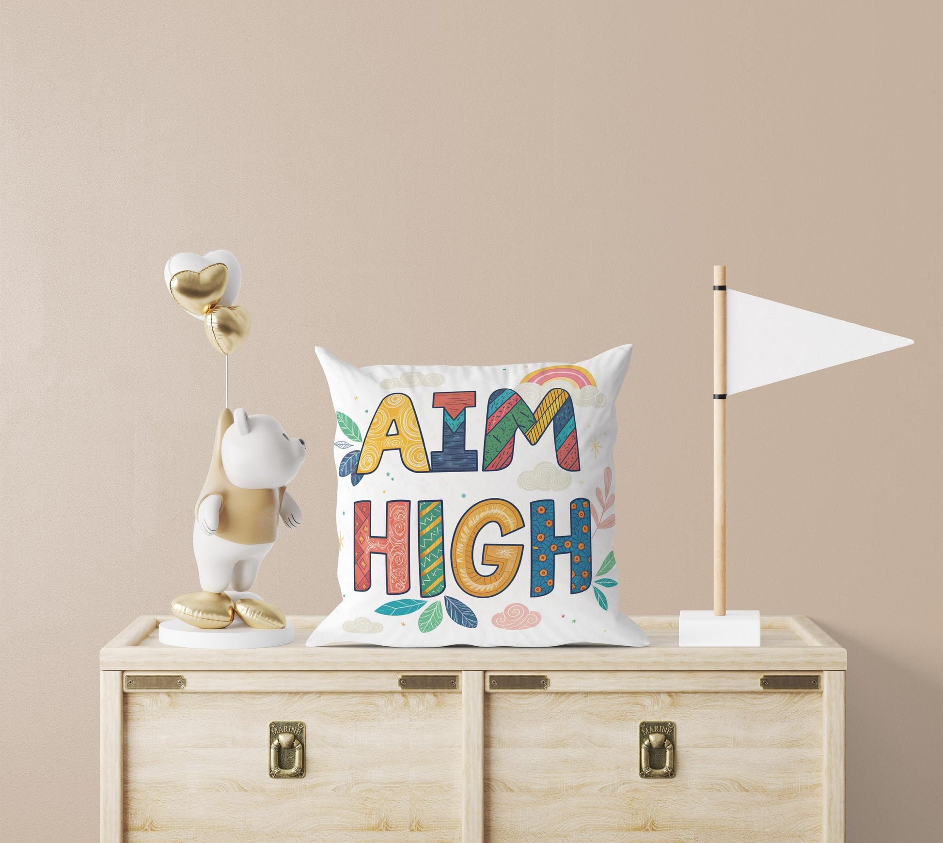 Aim High Inspirational Pillow | George Miller Art | Colorful Typography Cushion | Motivational Home Decor Gift