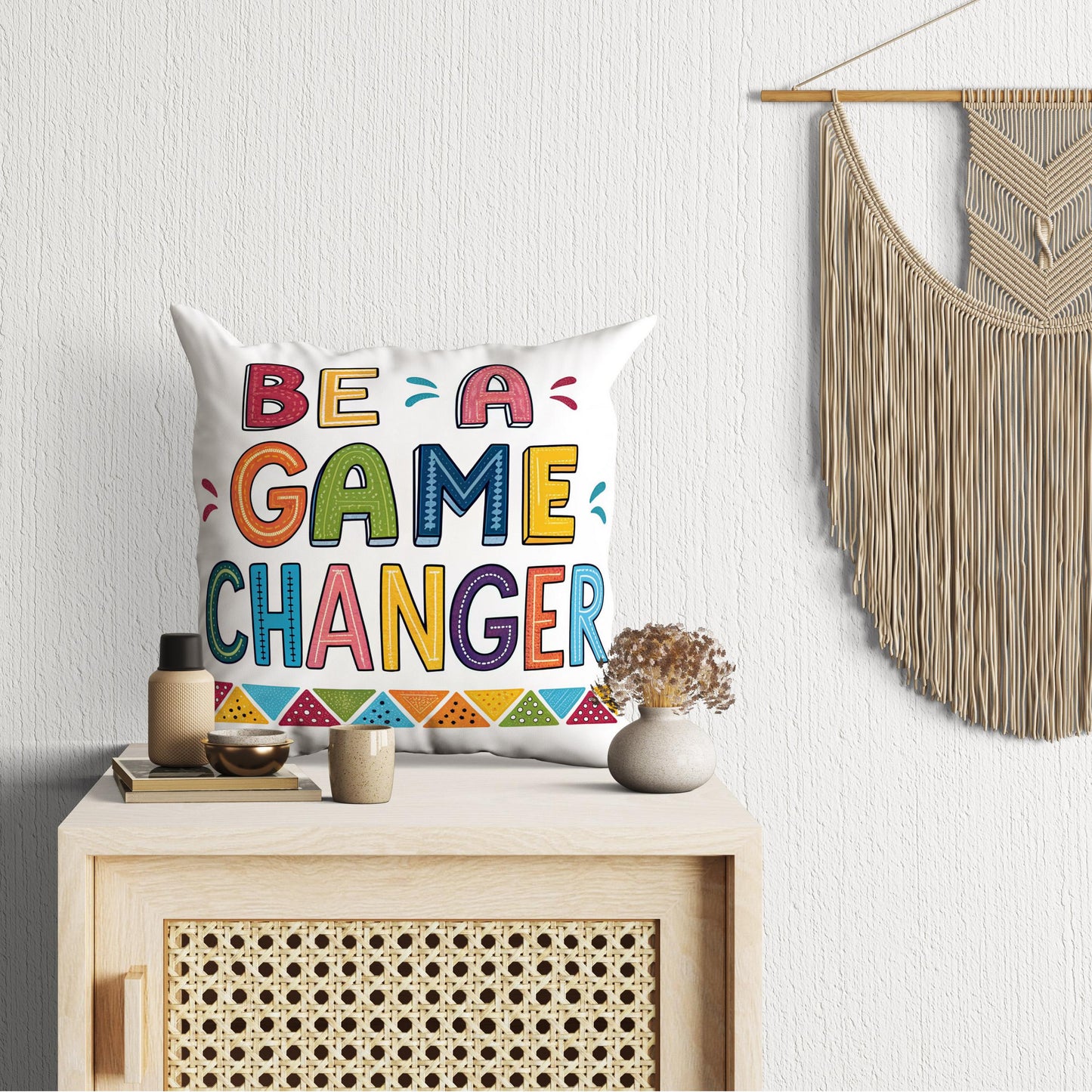 Colorful Be A Game Changer Throw Pillow | George Miller Design | Inspirational Home Accent